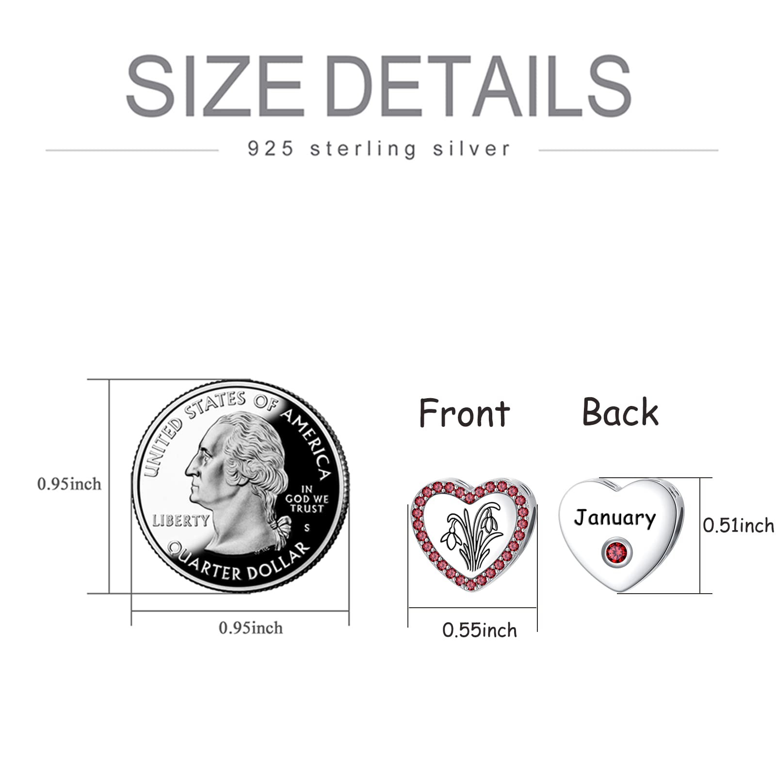 925 Sterling Silver Birthstone Heart Charms for Bracelets - Personalized Birth Flower Jewelry for Women, Mother & Wife | Perfect Birthday Gift, Anniversary Present & Everyday Wear