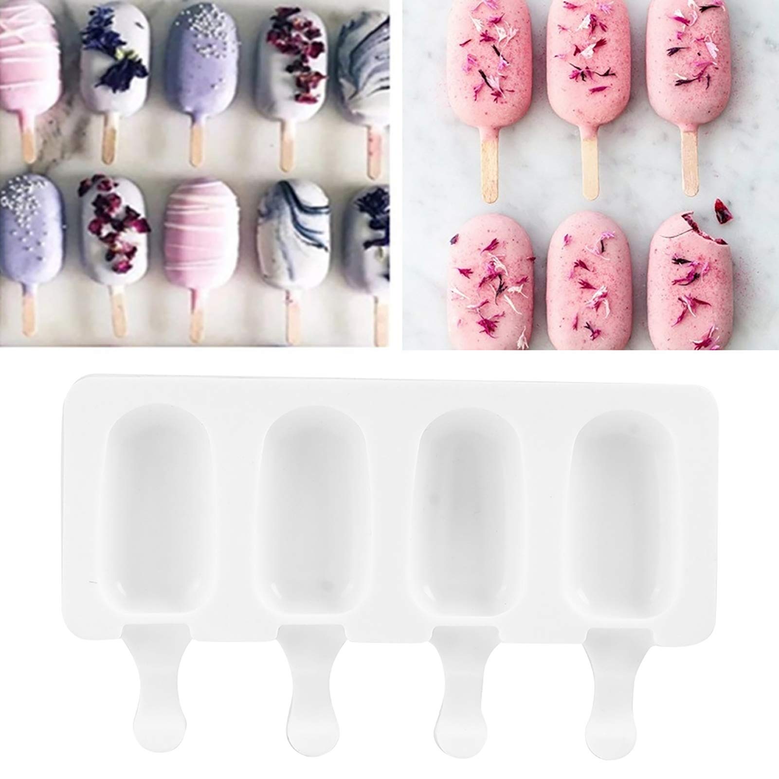 Premium 4-Grid Food Grade Silicone Ice Cream Maker Mold with Sticks - Perfect for Homemade Popsicles, DIY Frozen Treats & Summer Desserts at Home