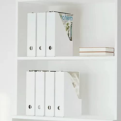 Shop & Save White Cardboard Magazine Holder - File Organizer, Document Storage Box, Office & Home Magazine Rack (Set of 8) - Perfect for Office Desk, Bookshelf Organization & Home Library Storage