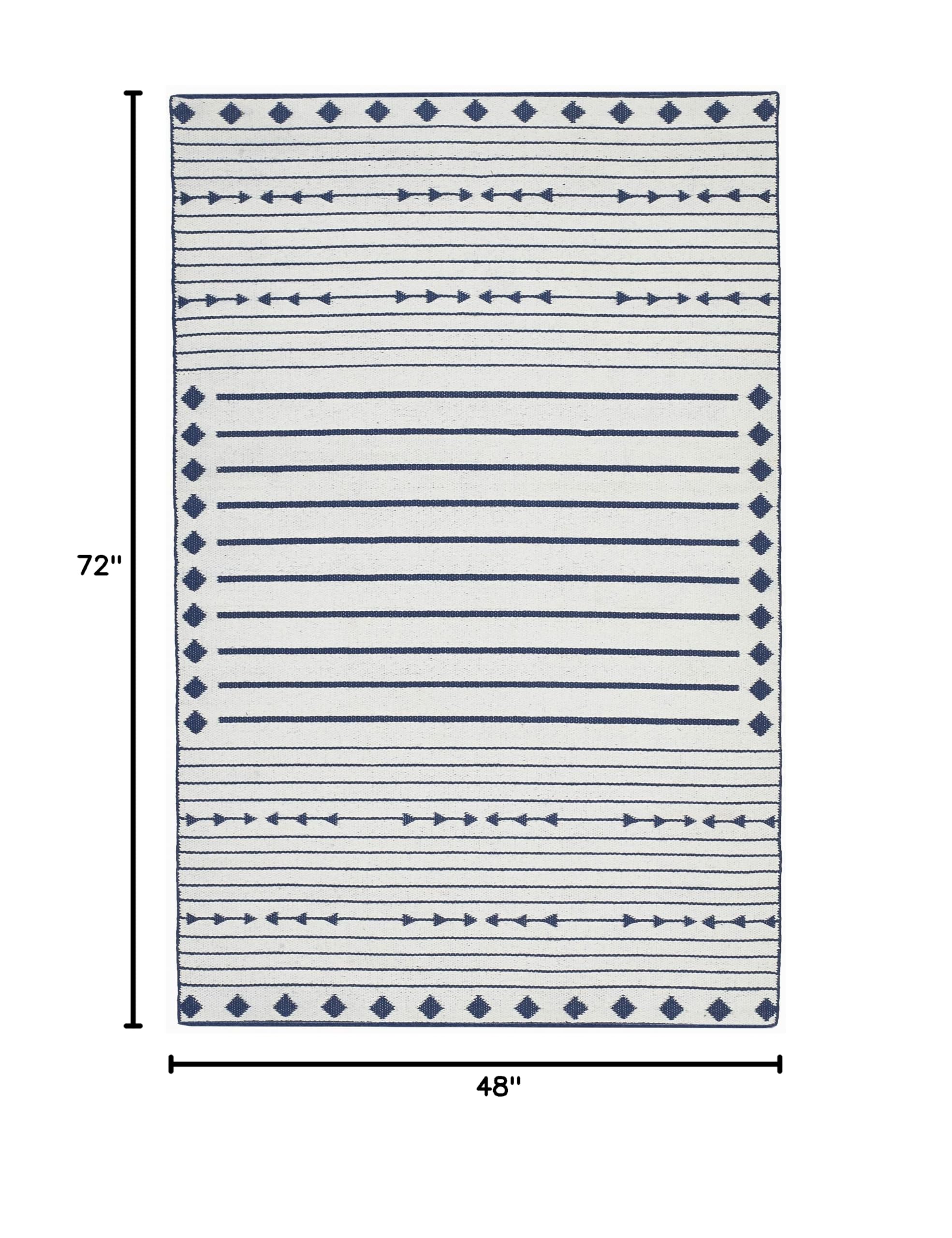 Fab Habitat Machine Washable Area Rug - Hand Woven, Stain & Pet Friendly, Reversible - Premium Recycled Polyester Yarn - Aztec Kilim Design - Navy/White - 4x6 ft - Perfect for Bedroom & Living Room Decor - Durable Floor Covering for High Traffic Areas
