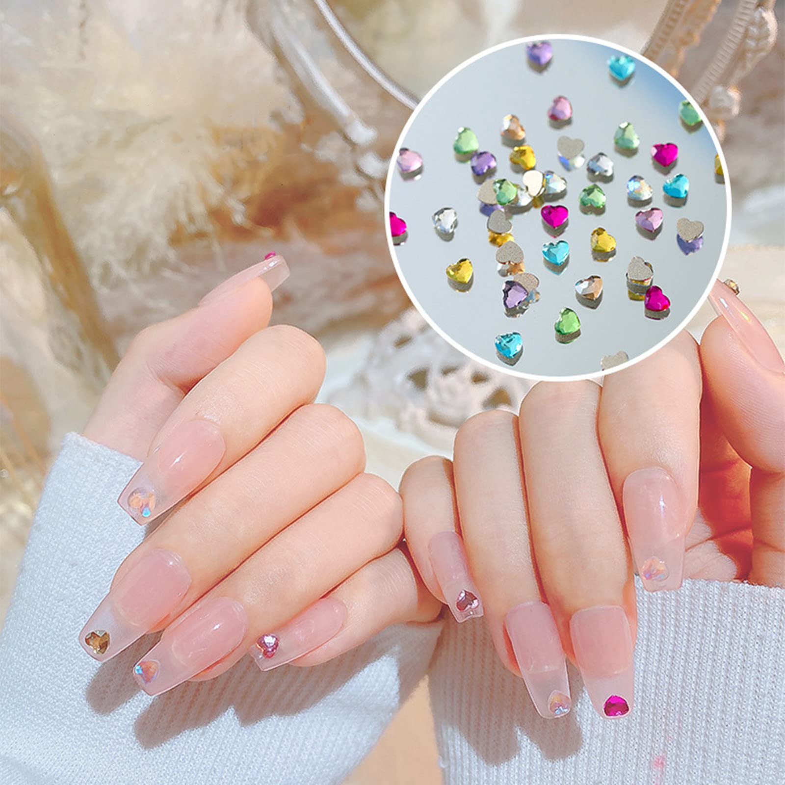 90PCS Clear Heart Shaped Flat Back Rhinestones for Nails - Mixed Color Nail Art Gems, Face & Body Jewels, DIY Crafts & Jewelry Making - Perfect for Manicures, Costume Design & Party Glam