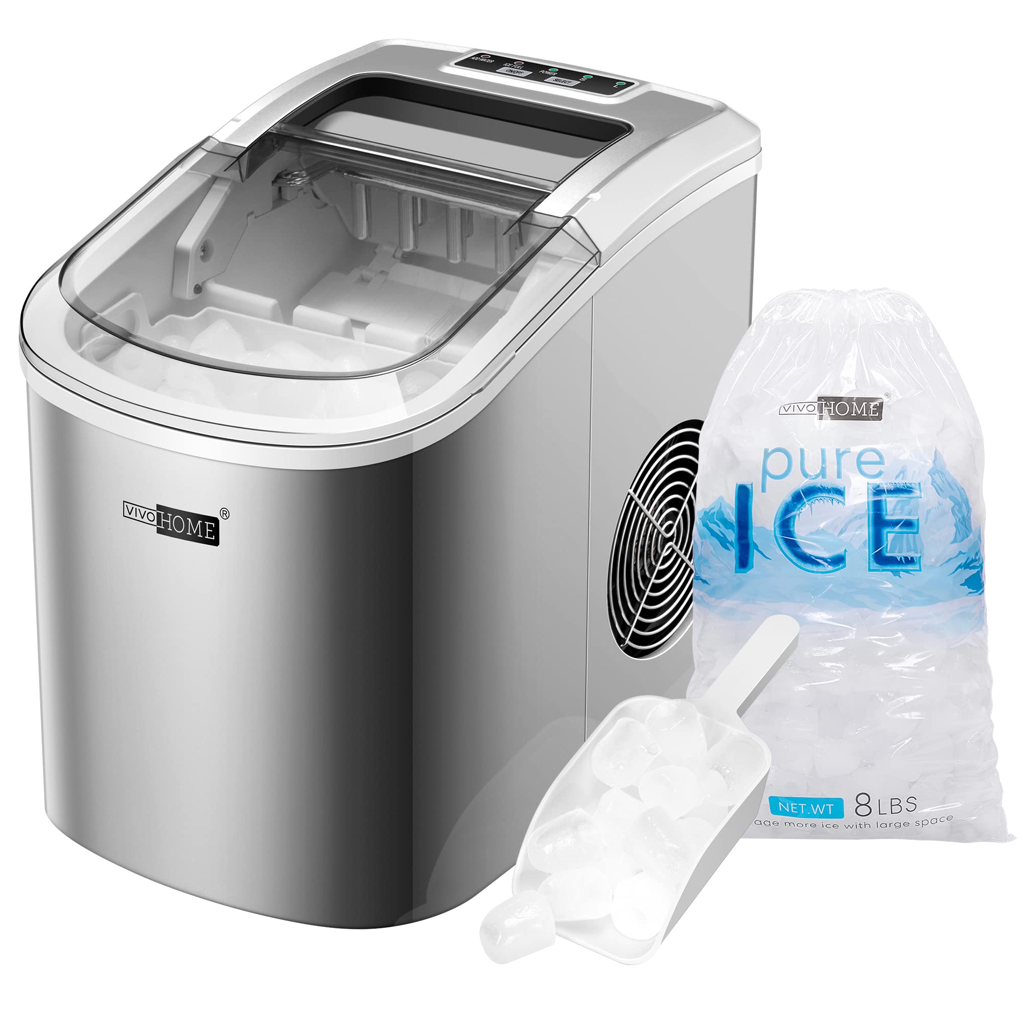 VIVOHOME 27lbs/Day Portable Countertop Ice Maker Machine - Automatic Self-Cleaning, Includes Hand Scoop & 10 Ice Bags - Perfect for Home, Office, RV, and Outdoor Parties (Silver)