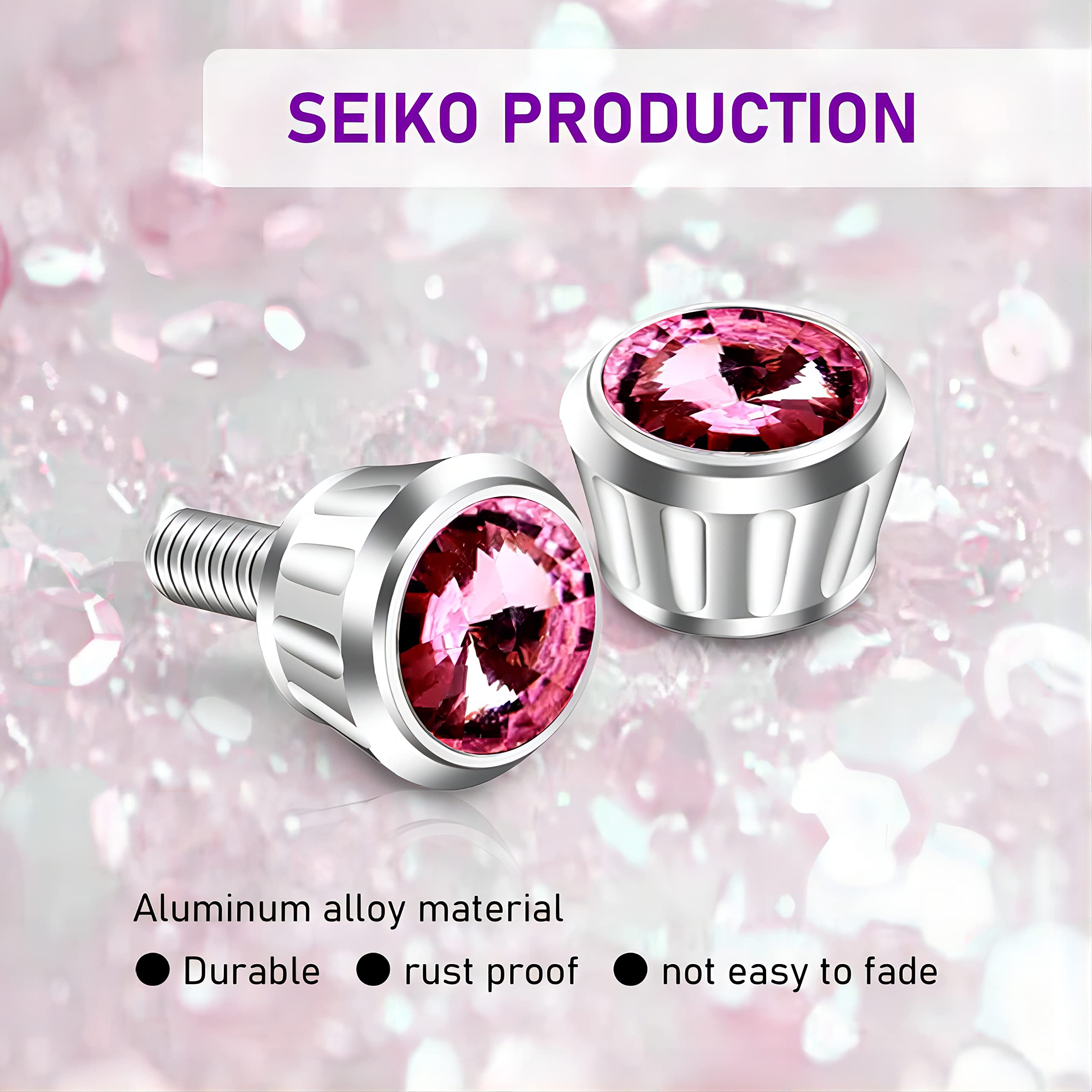 4-Pack Bling Rhinestone License Plate Screw Kit - Anti-Theft Aluminum Alloy Decorative Fasteners for Cars, Trucks, Motorcycles & SUVs (Pink) - Perfect for Customizing Vehicles & Theft Protection