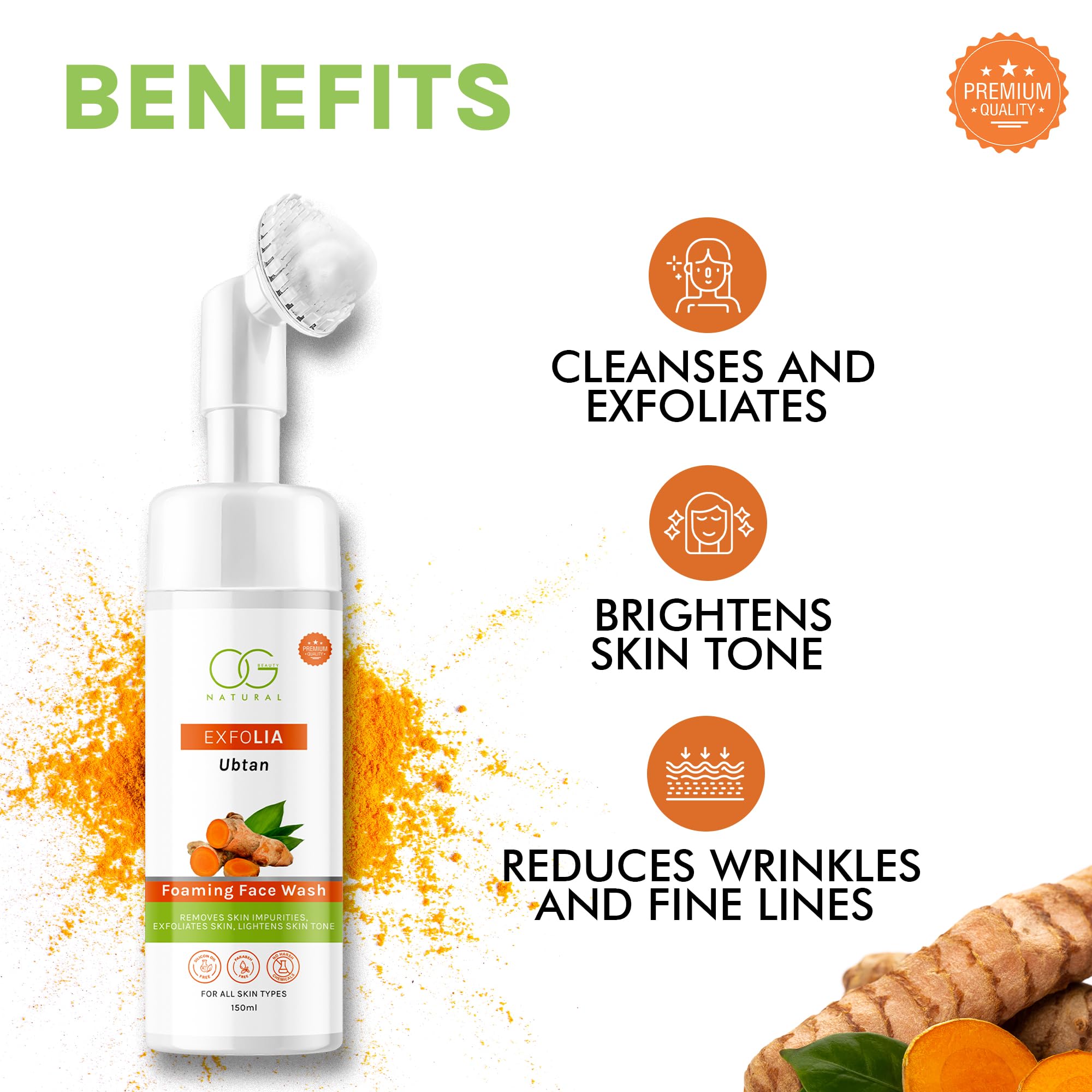 OG Beauty Natural Exfoliating Ubtan Foaming Face Wash - Reduces Wrinkles & Fine Lines with Natural Ingredients | Deep Cleansing for All Skin Types | 150ml | Perfect for Daily Skincare & Anti-Aging Routine