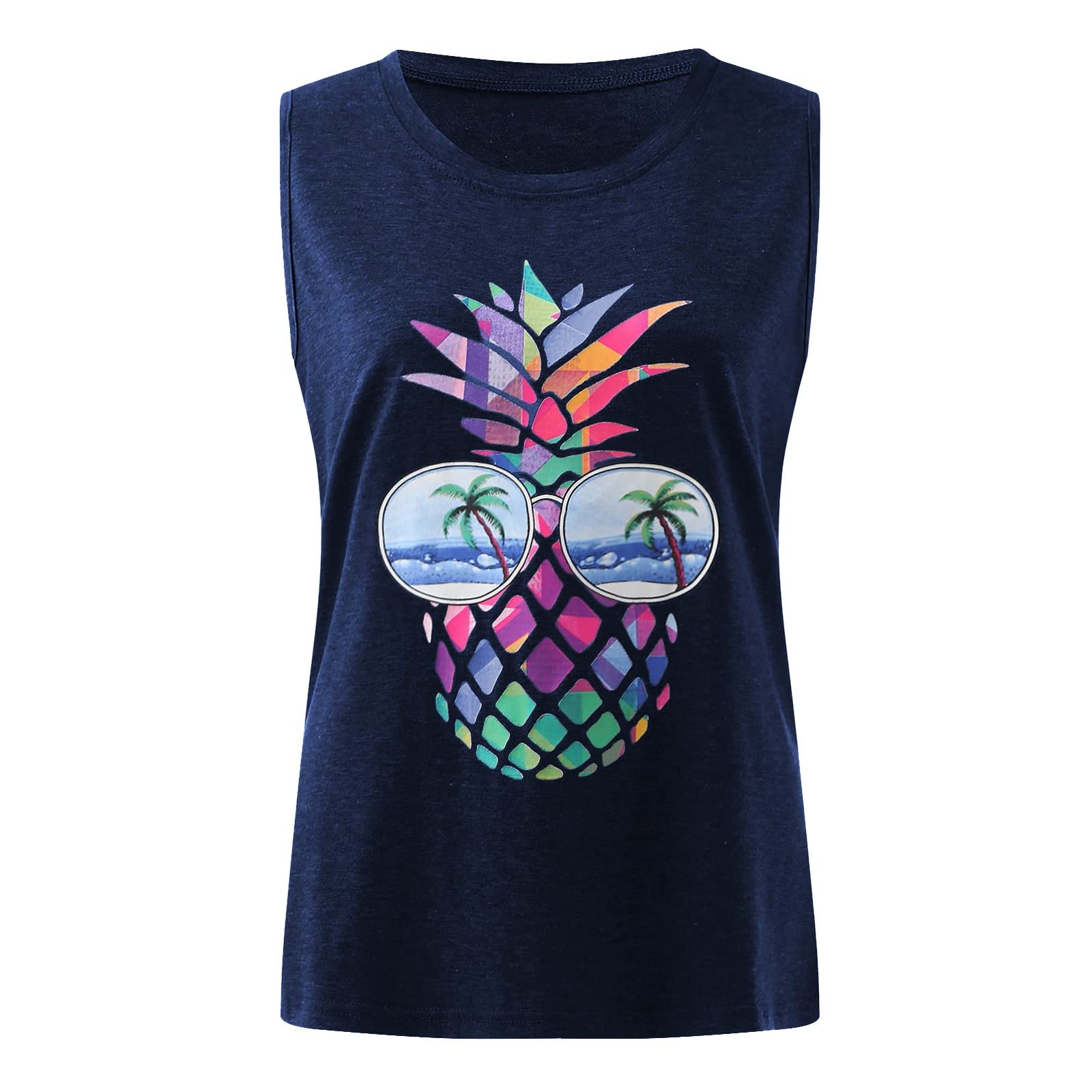 Women's Colorful Pineapple Print Sleeveless Chiffon V-Neck T-Shirt - Summer Casual Blouse for Beach, Vacation & Everyday Wear