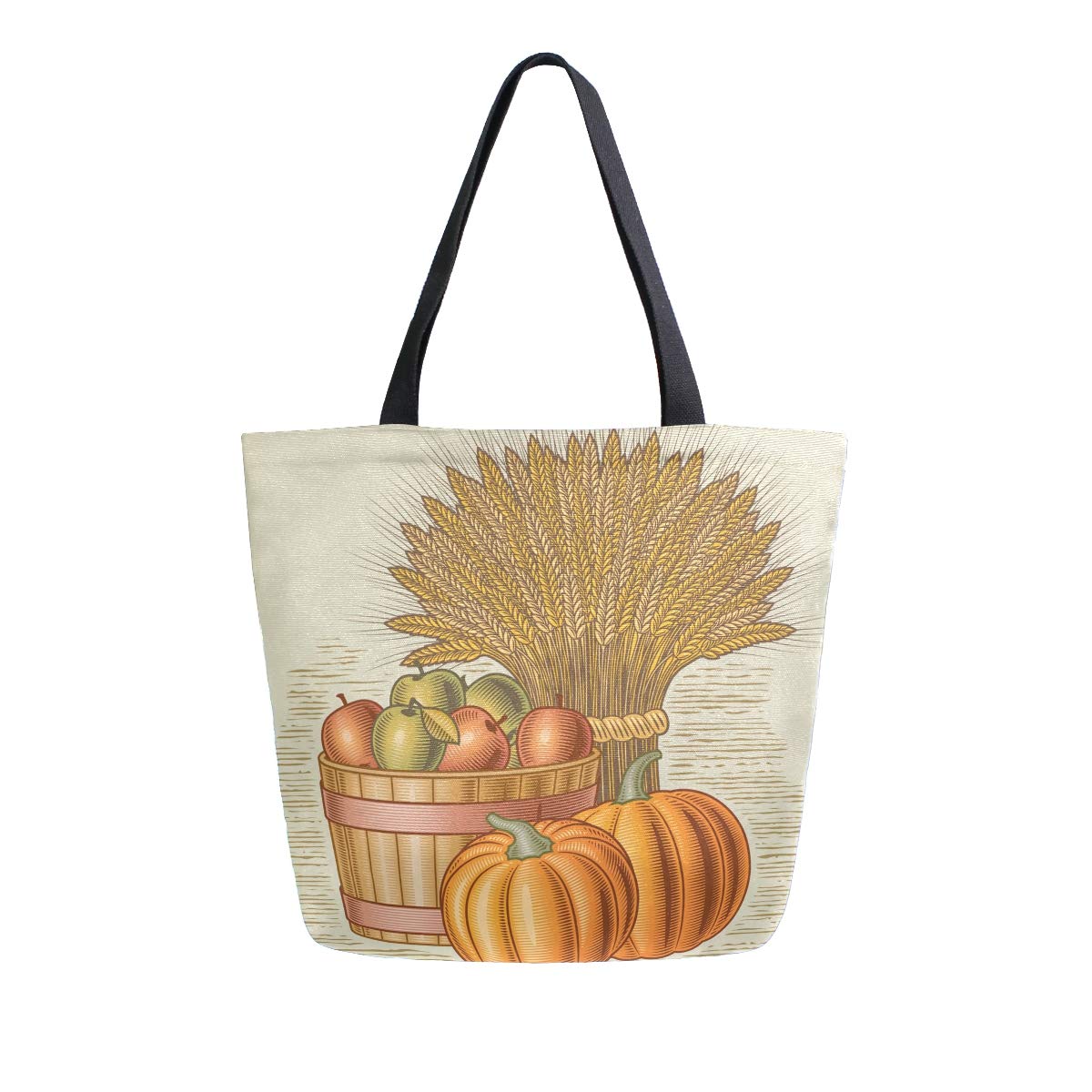 Happy Thanksgiving Harvest Canvas Tote Bag - Large Reusable Shoulder Bag for Women & Girls - Eco-Friendly Shopping Tote - Perfect for Groceries, Beach Trips & Holiday Gifts