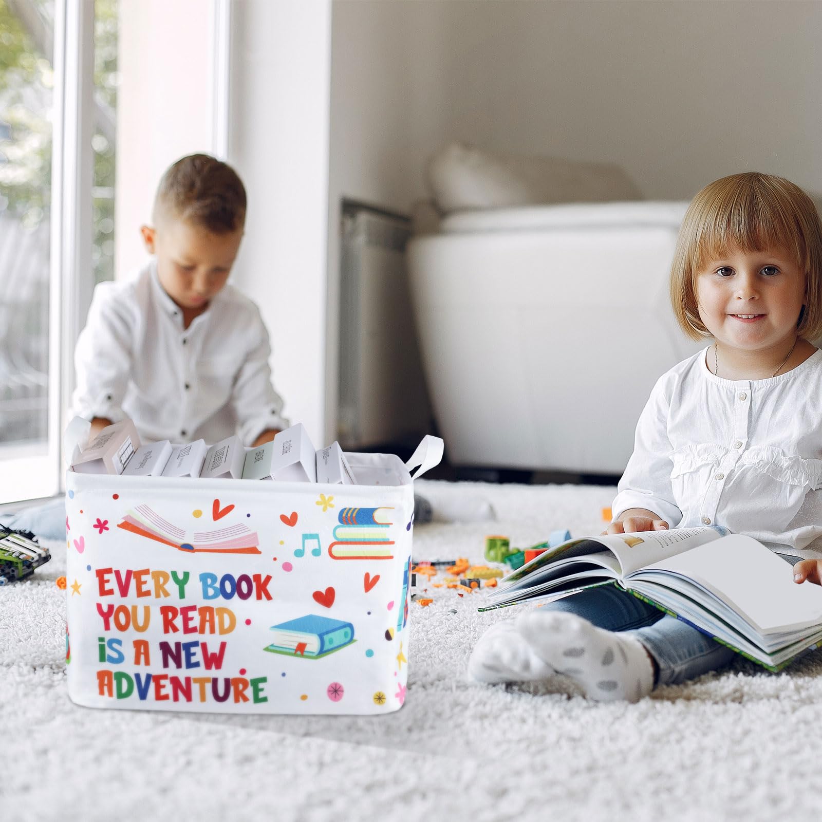Domensi 4-Pack Foldable Kids Book Storage Bins - 15.7 x 11.8 x 11.8 Inch Rectangle Book Organizer for Nursery, Classroom & Library | Collapsible Book Basket for Bedroom, Closet & Playroom Organization | Perfect for Toy Storage, Book Display & Kids Room Decor
