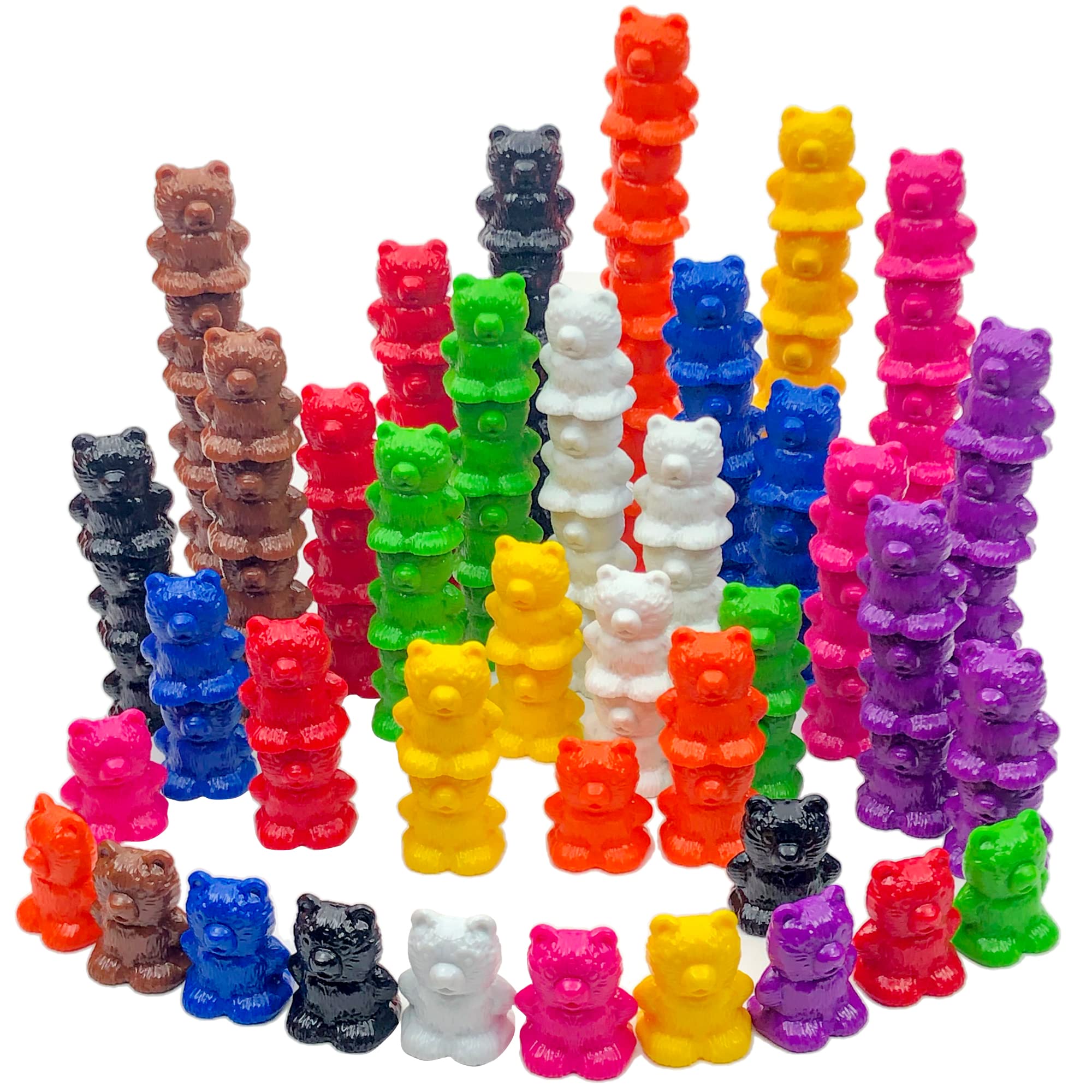 Skoolzy 100-Piece Stackable Counting Bears - Montessori Color Sorting Toys for Toddlers 3+ | Educational Math Manipulatives for Preschool Learning | Perfect for Homeschool, Classroom & Early Childhood Development Activities