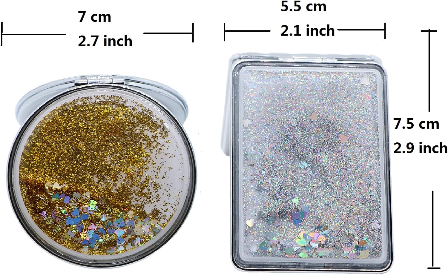 MEPOINT 2-Piece Compact Mirror Set - Round & Rectangle Folding Pocket Makeup Mirror with 1x/2x Magnification for Women | Perfect for Purse, Travel, and On-the-Go Touch Ups