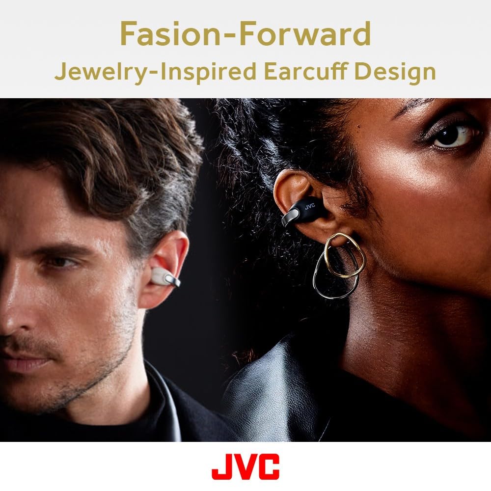 JVC HANP1T Open Ear True Wireless Earbuds with Bluetooth 5.3, 24H Playtime, IPX4 Waterproof & Built-in Mic - Comfortable Clip-On Design for Running, Cycling & Outdoor Activities
