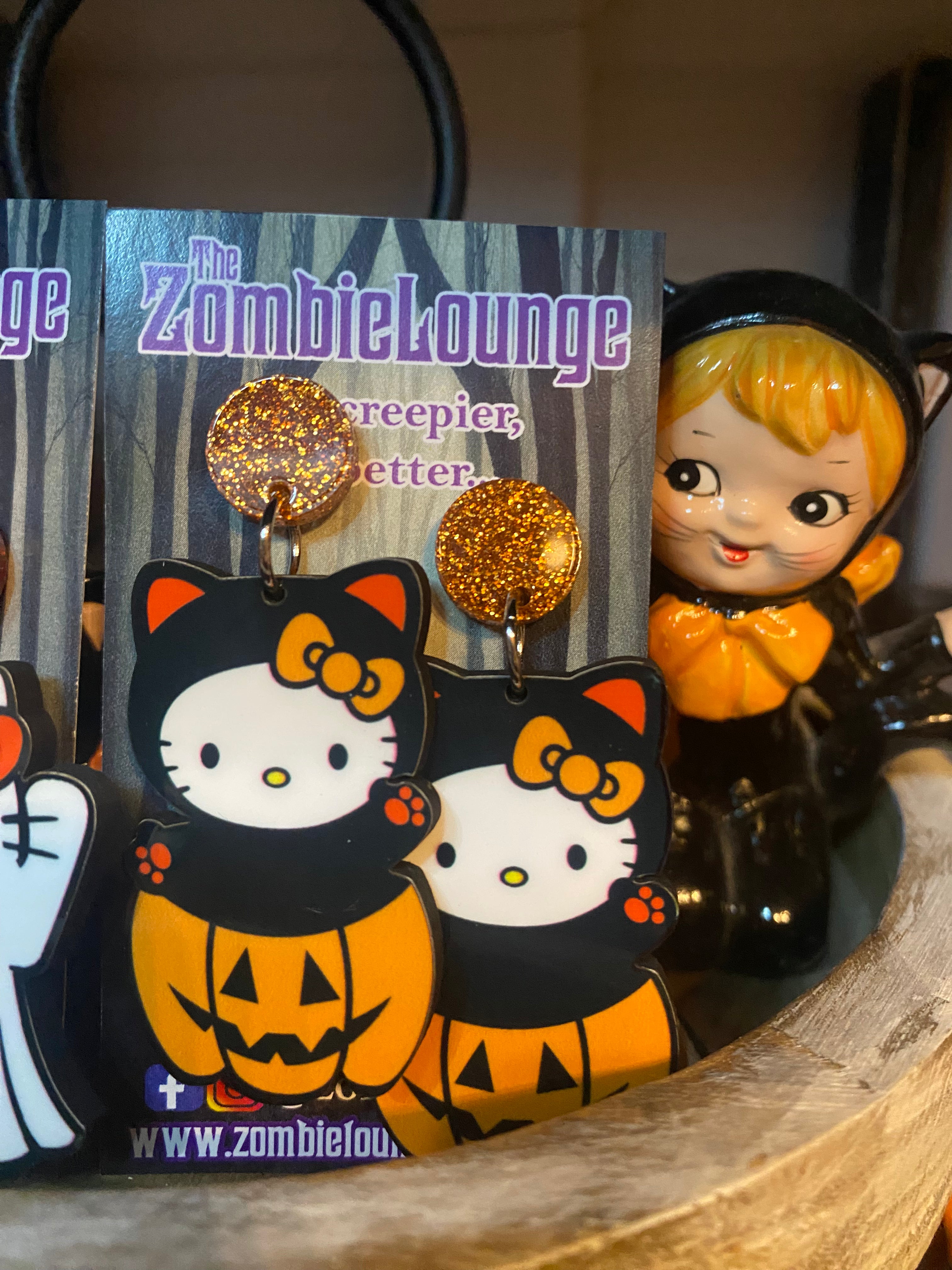 Spooky Halloween Pumpkin Kitty Earrings - Cute Cat & Pumpkin Design Jewelry for Women & Girls - Perfect for Costume Parties, Trick or Treat & Fall Festivals