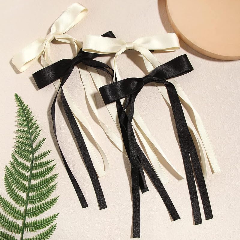 Stylish 4-Piece Hair Clips for Women - Elegant Tassel Ribbon Bow Knot with Long Tail - Barrettes & Claw Bows in Multicolor - Perfect for Parties, Weddings & Everyday Hair Accessories