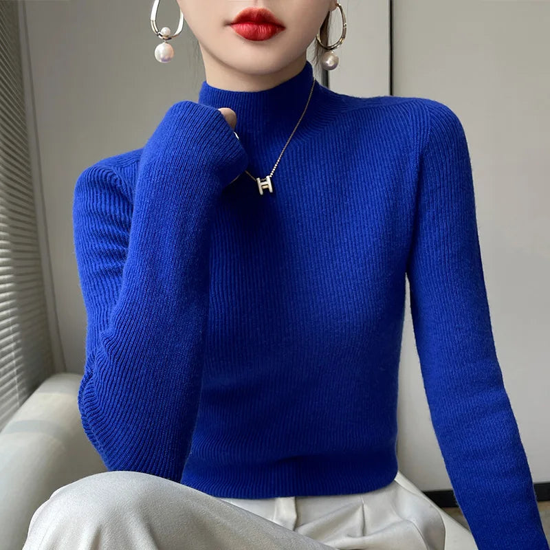 2022 Women's Cashmere Sweater Winter Warm Half Turtleneck Pullover Soft Comfortable Pure Color Knit Top for Casual Outfits & Office Wear