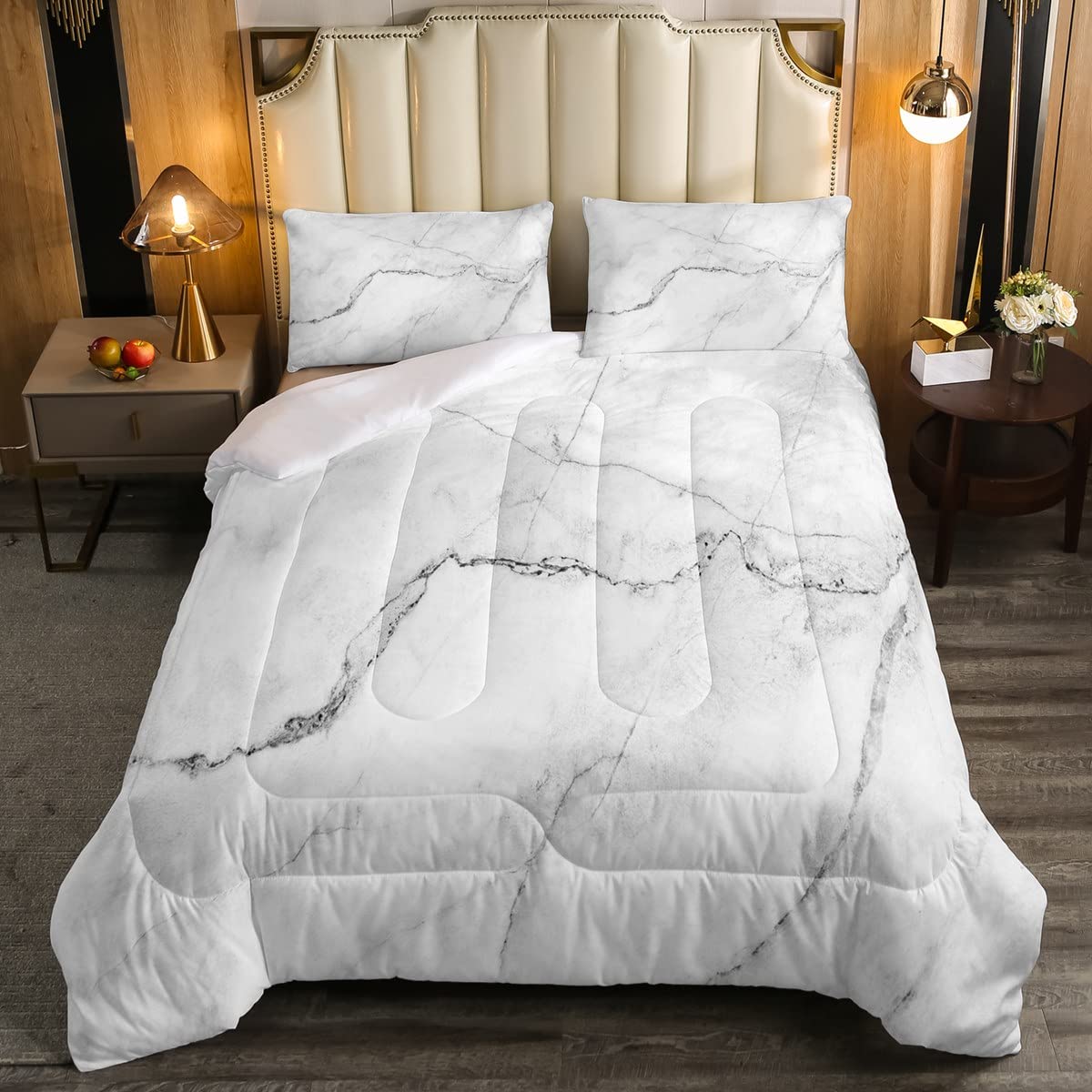 Modern Gray Abstract Marble Print Comforter Set - Breathable Duvet Cover for Kids, Boys, Girls & Adults - Full Size Bedding Set with Stylish Room Decor - Perfect for Bedrooms, Guest Rooms & Dormitories