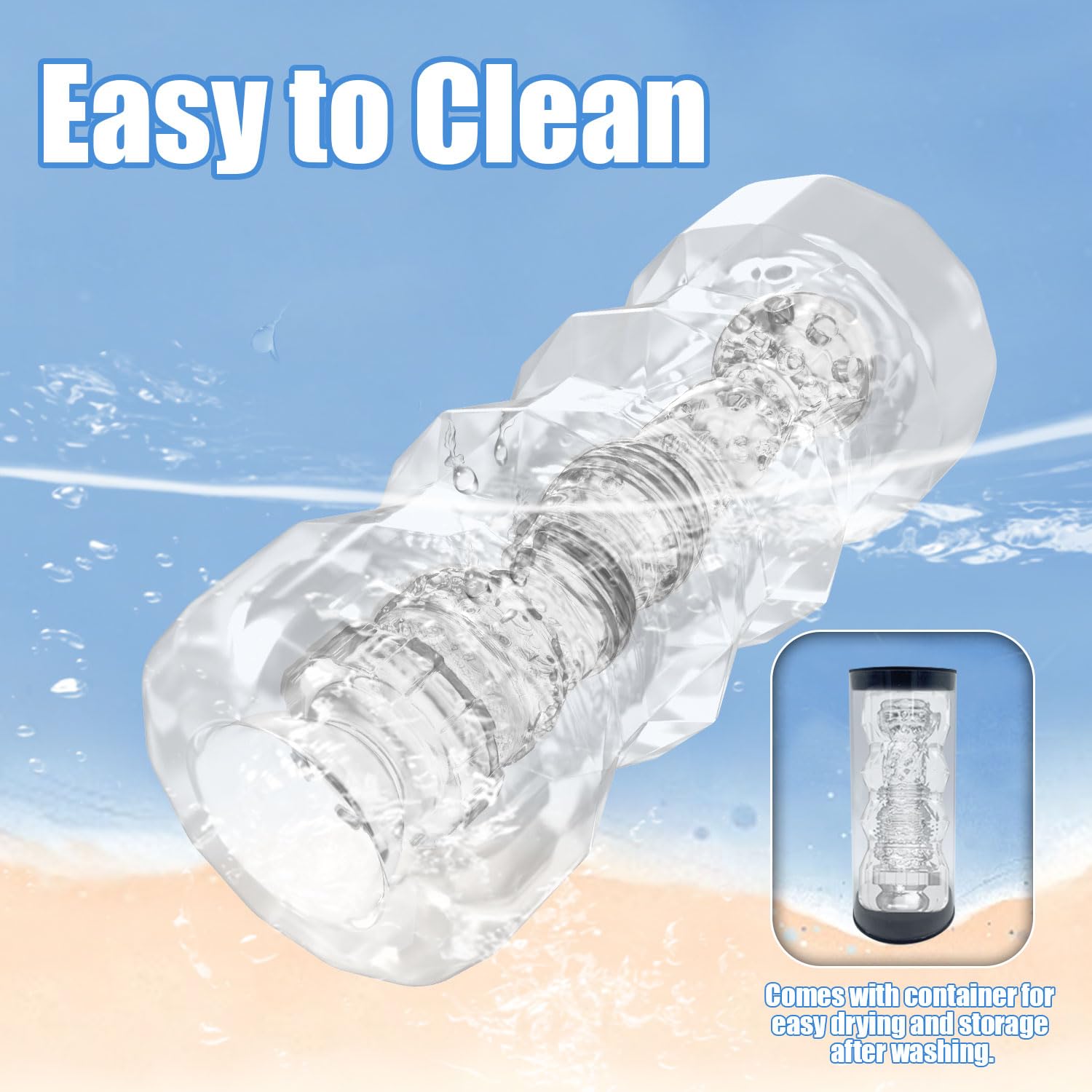 Realistic Transparent Male Masturbator - TPE Pocket Pussy Stroker with 3D Textured Sleeve for Enhanced Pleasure | Penis Training & Blowjob Simulation Sex Toy for Men | Includes Storage Box | Perfect for Solo Play & Couples Foreplay (Transparent)