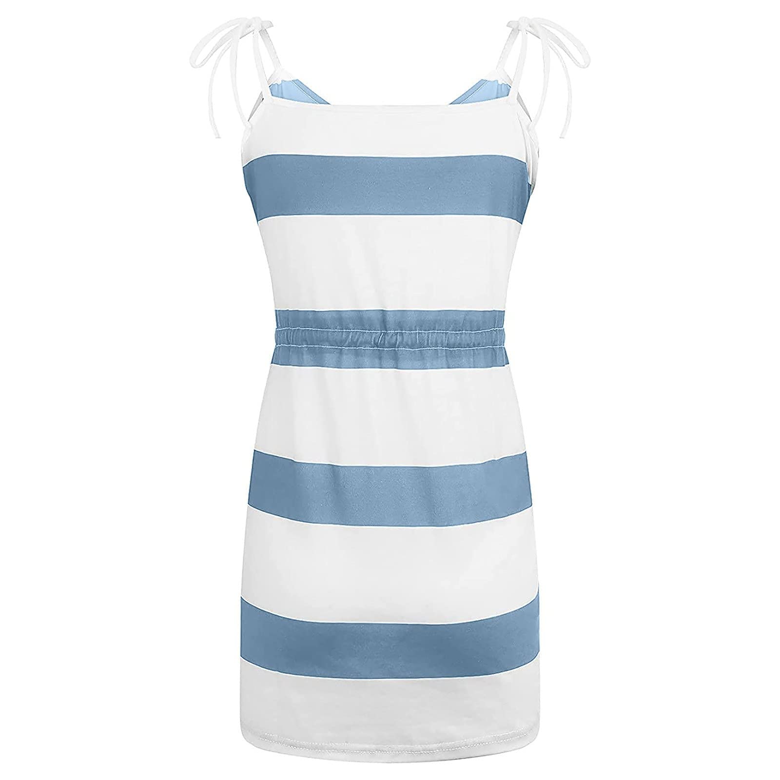 Women's Summer Sleeveless Striped Mini Dress - Casual Cocktail Party Beach Sundress with Pockets | Perfect for Outdoor Events, Vacations & Date Nights
