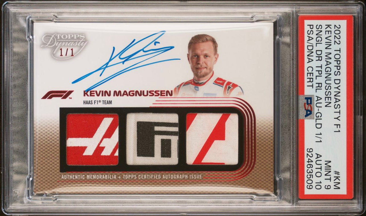 2022 Topps Dynasty F1 Kevin Magnussen Unique Triple Relic Patch Auto Card - Rare F1 Memorabilia for Collectors & Racing Fans | Perfect for Display, Trading, and Investment