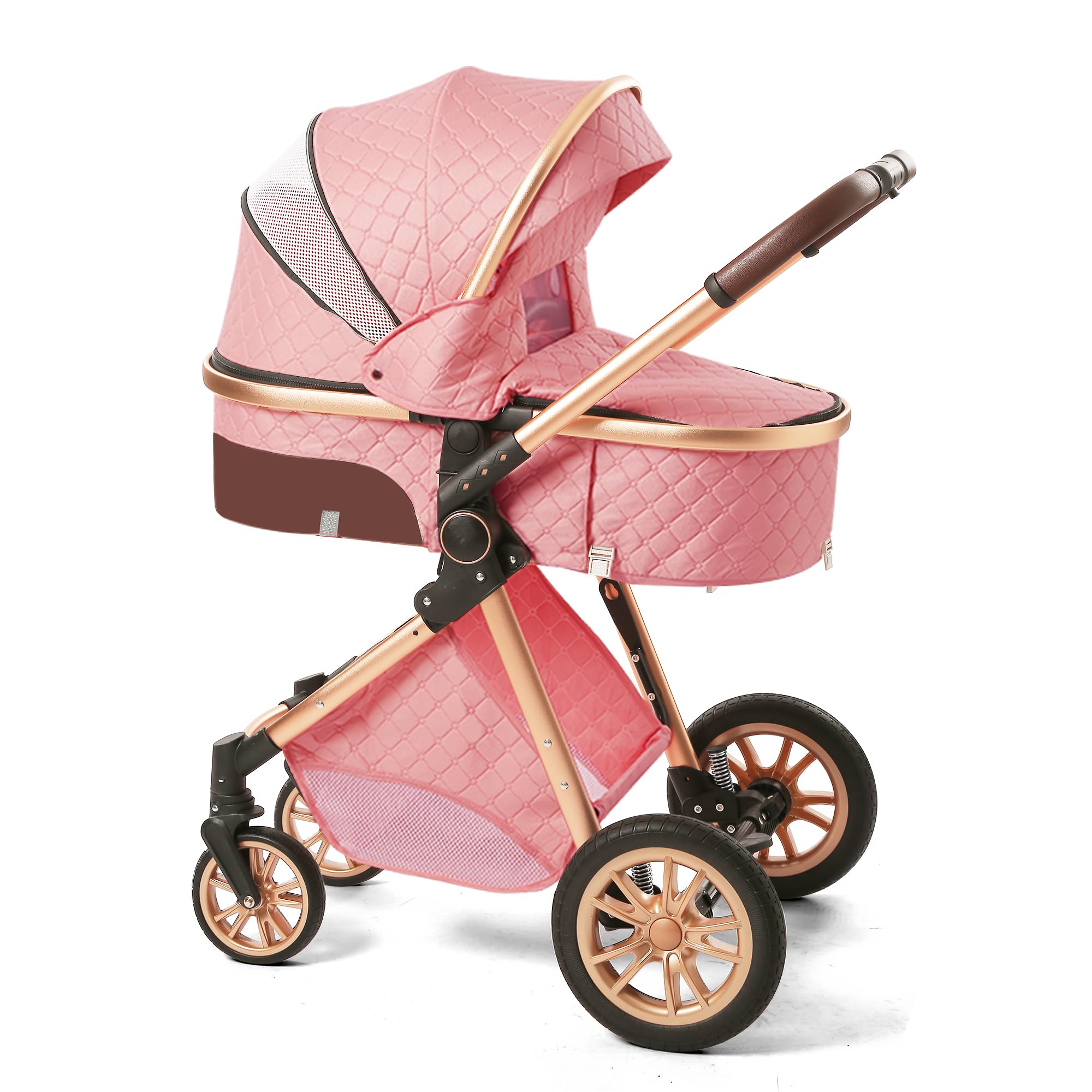 3-in-1 Convertible Baby Stroller with Bassinet & Toddler Seat - Lightweight Foldable Travel Stroller with Adjustable Canopy & Reversible Handle - Perfect for Newborns to Toddlers (Pink) | Ideal for Shopping, Travel & Daily Walks