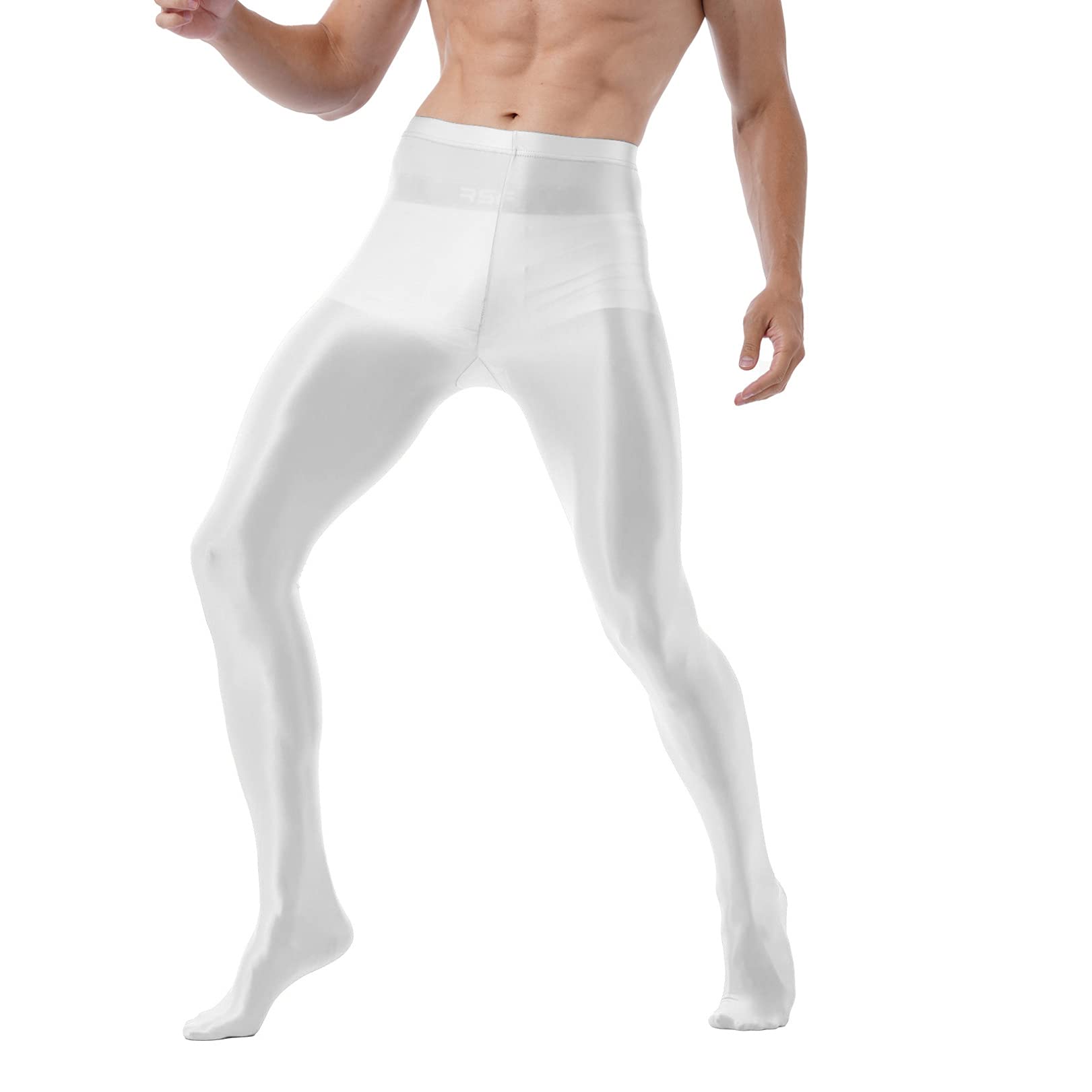 FEESHOW Men's Glossy Bulge Pouch Underwear - High Waist Tights, Pantyhose & Stockings for Crossdressing, Cosplay & Nightwear