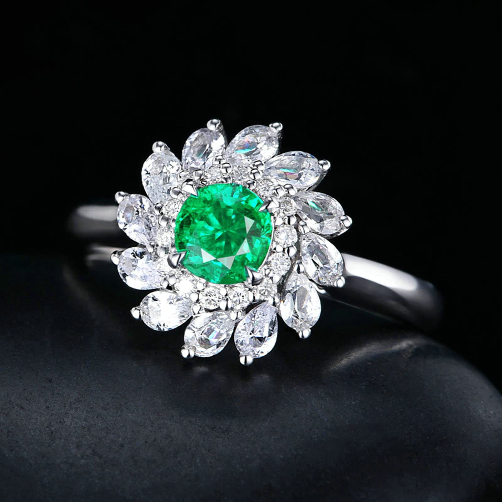 18K White Gold Engagement Rings for Women - Created Emerald & Moissanite Wedding Bands, Anniversary Rings in 925 Silver | Perfect for Proposals, Bridal Jewelry & Special Occasions