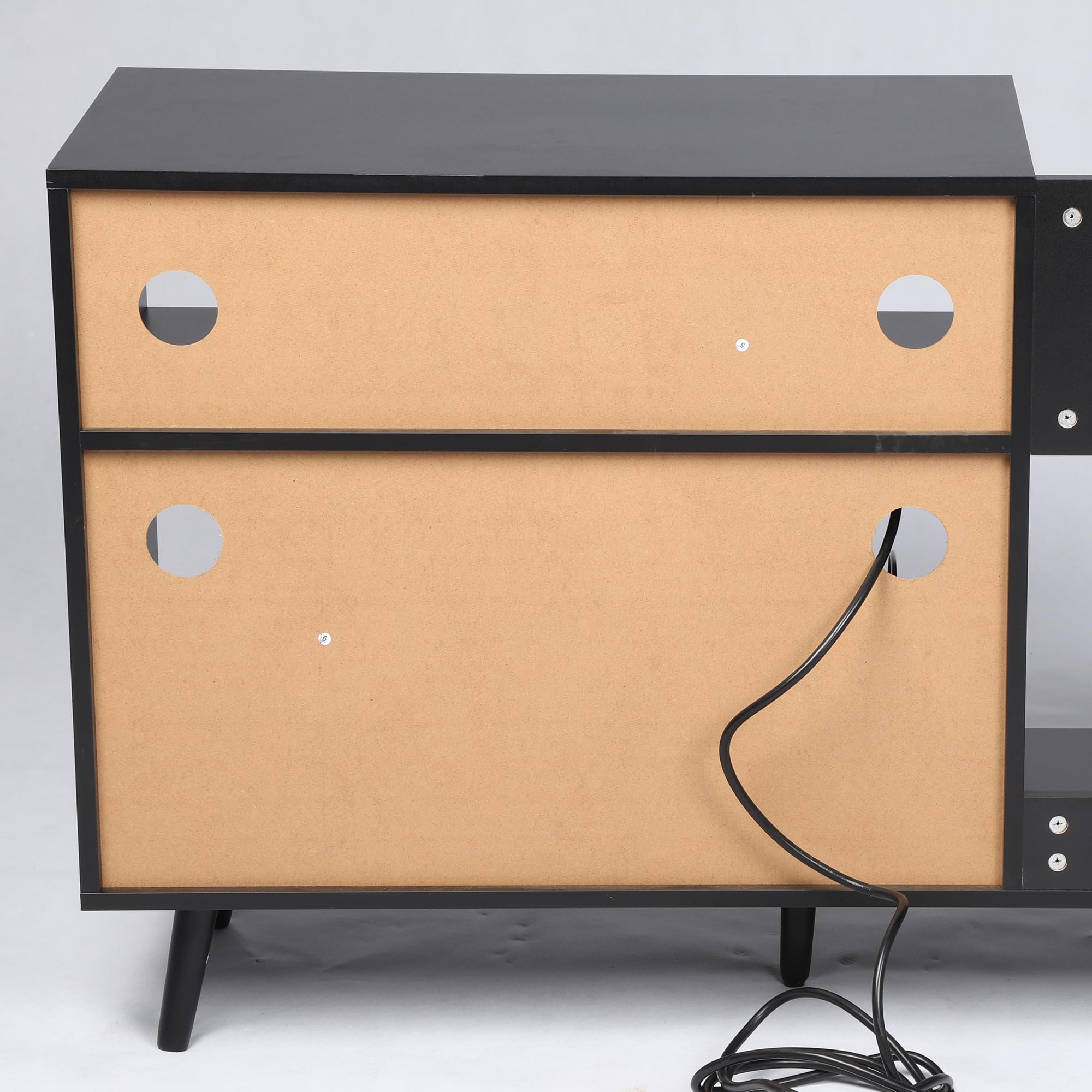 Mid Century Modern Record Player Stand with Charging Station & USB Ports - Vinyl Record Storage Cabinet Holds 350 Albums - Perfect for Living Room, Home Theater & Music Studio Decor
