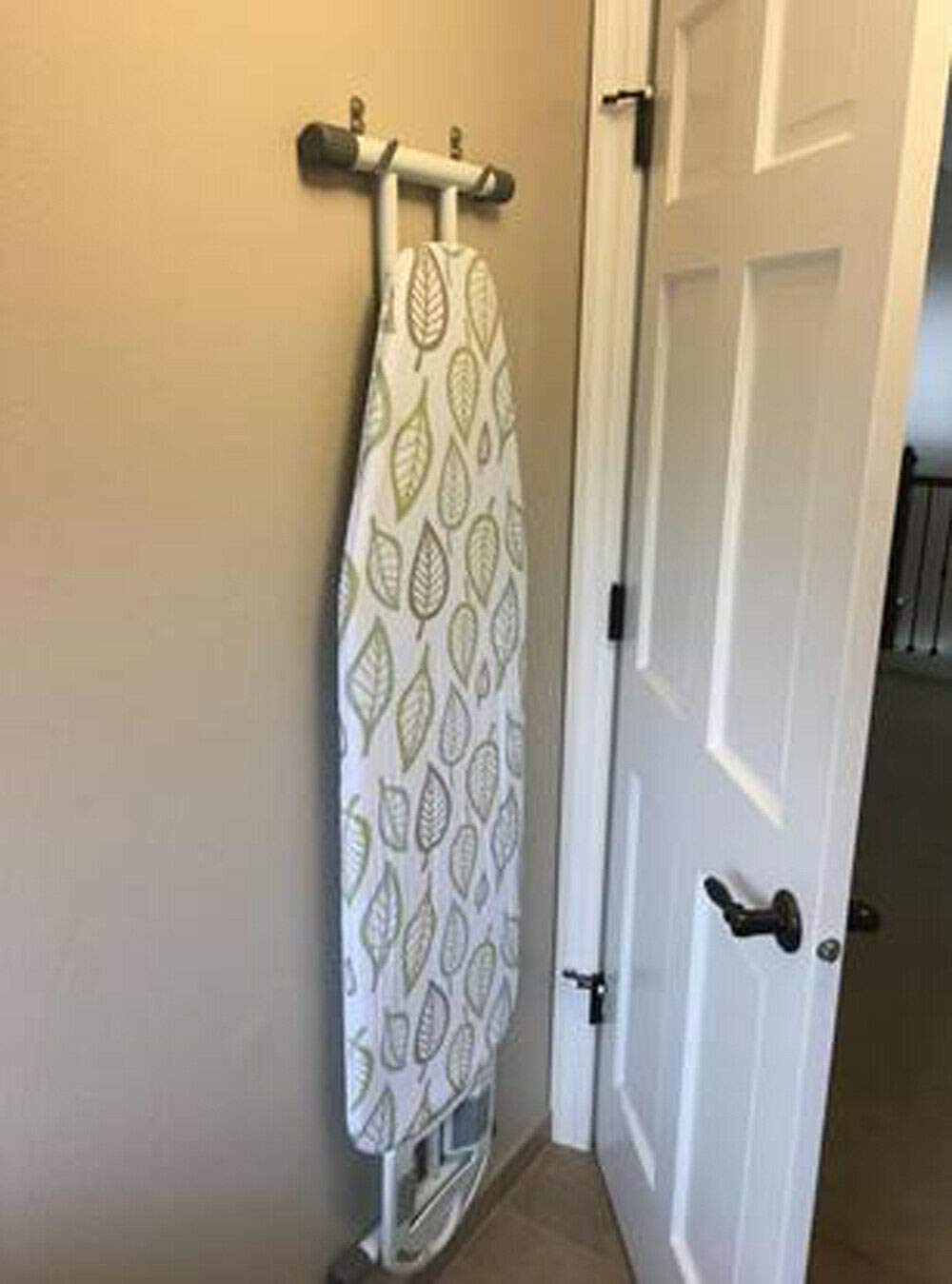 Wall Mounted Ironing Board Holder - Heavy Duty Steel Hook for Laundry Room & Closet Organization - White/Black/Silver - Space Saving Storage Solution for Ironing Boards, Irons & Accessories - Perfect for Small Apartments & Home Laundry Areas