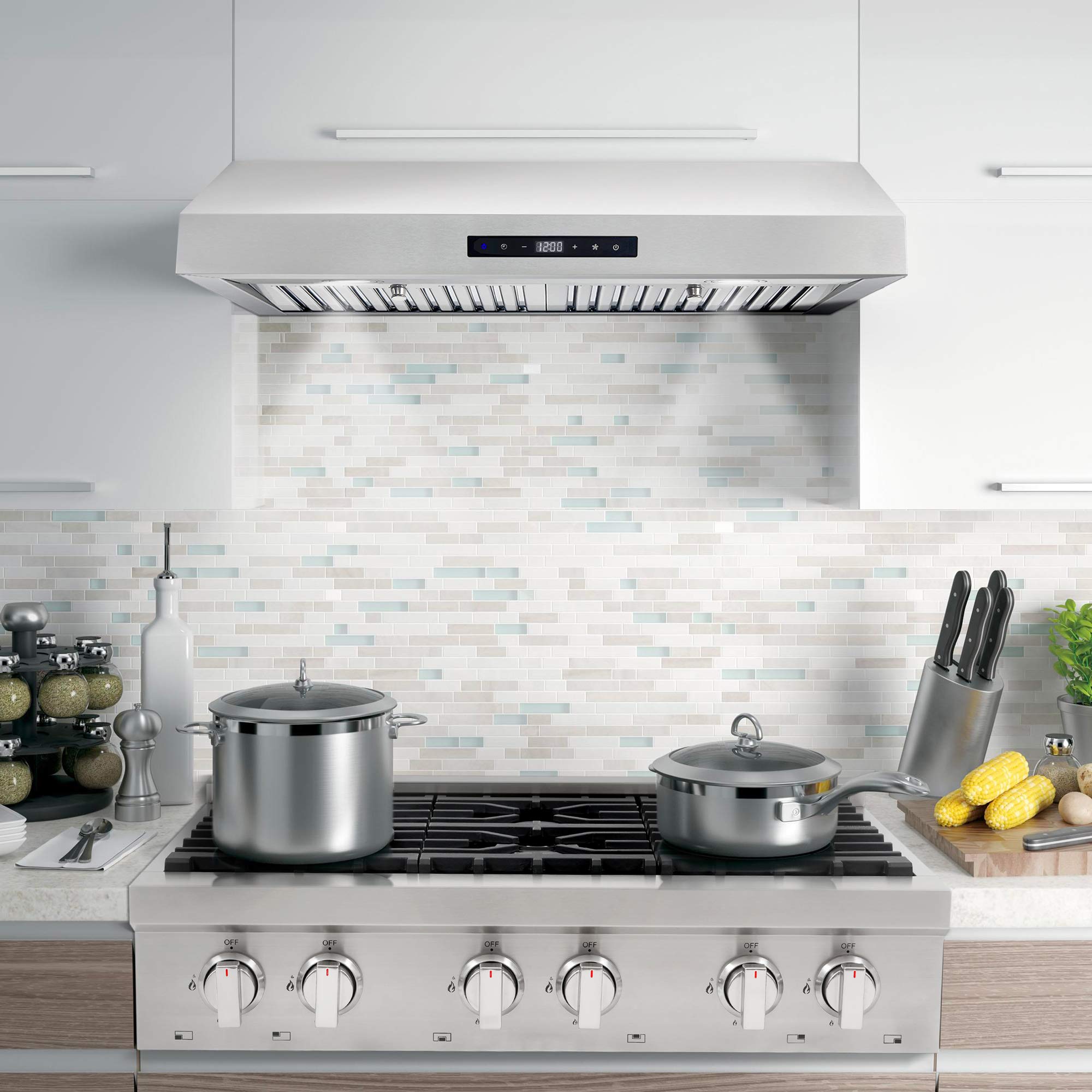 COSMO UMC30 30-Inch Stainless Steel Under Cabinet Range Hood - 380 CFM Ducted Ventilation, LED Lights & Touch Controls - Perfect for Kitchen Remodeling & Modern Home Cooking
