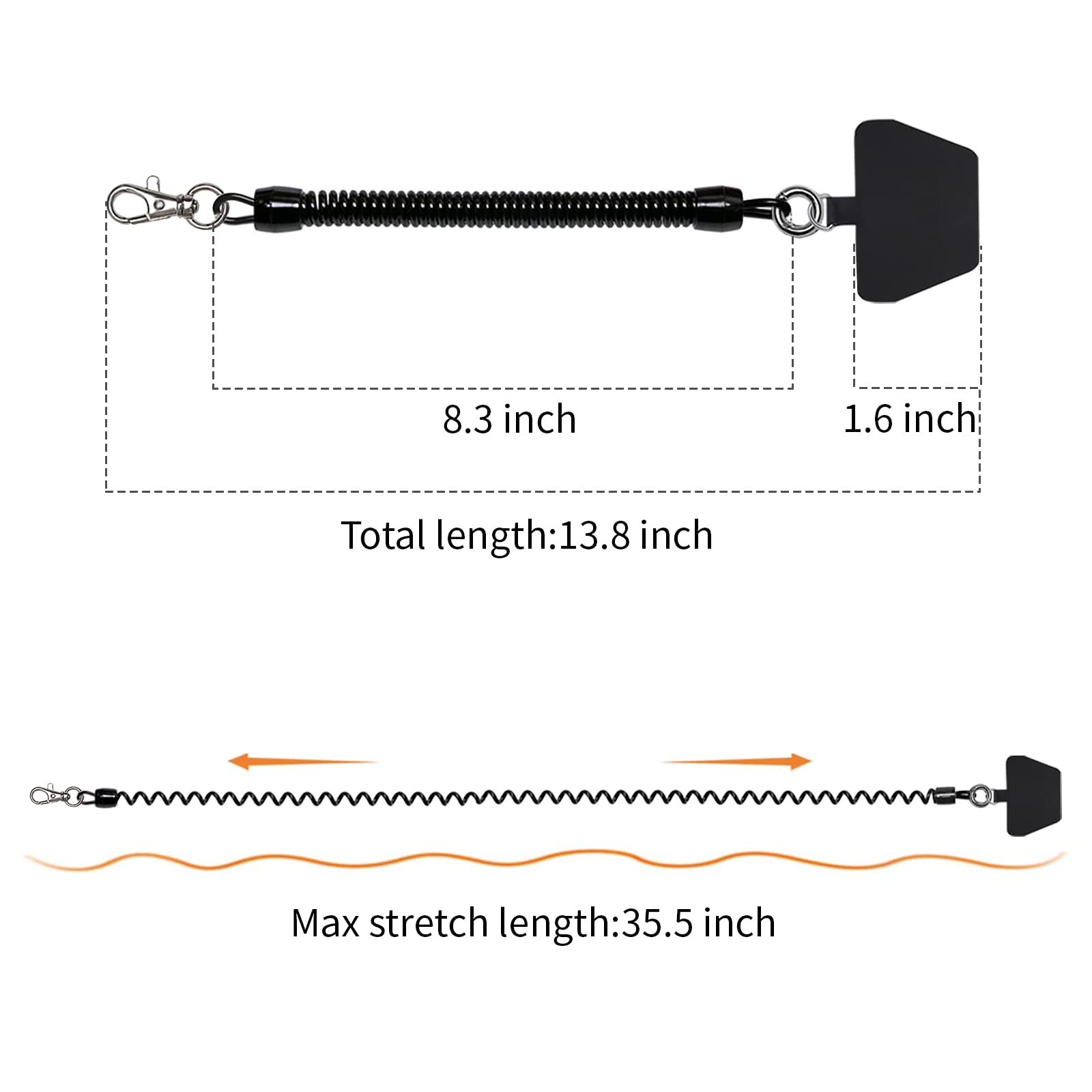 Takyu 2 Pack Cell Phone Lanyard with 4 Detachable Fabric Pads & Carabiner - Universal Phone Tether for Most Smartphones with Full Coverage Cases (Black) - Perfect for Work, Travel, and Outdoor Activities