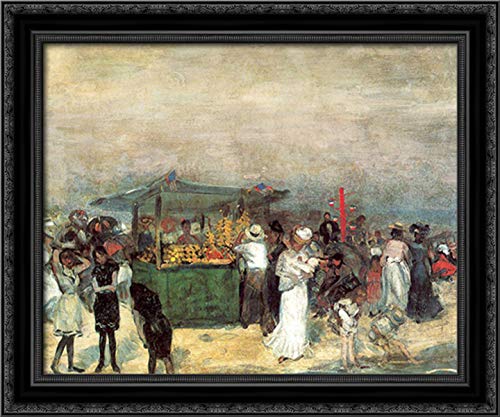 William James Glackens Coney Island Fruit Stand 24x20 Black Ornate Wood Framed Canvas Wall Art - Perfect for Living Room, Bedroom, or Office Decor