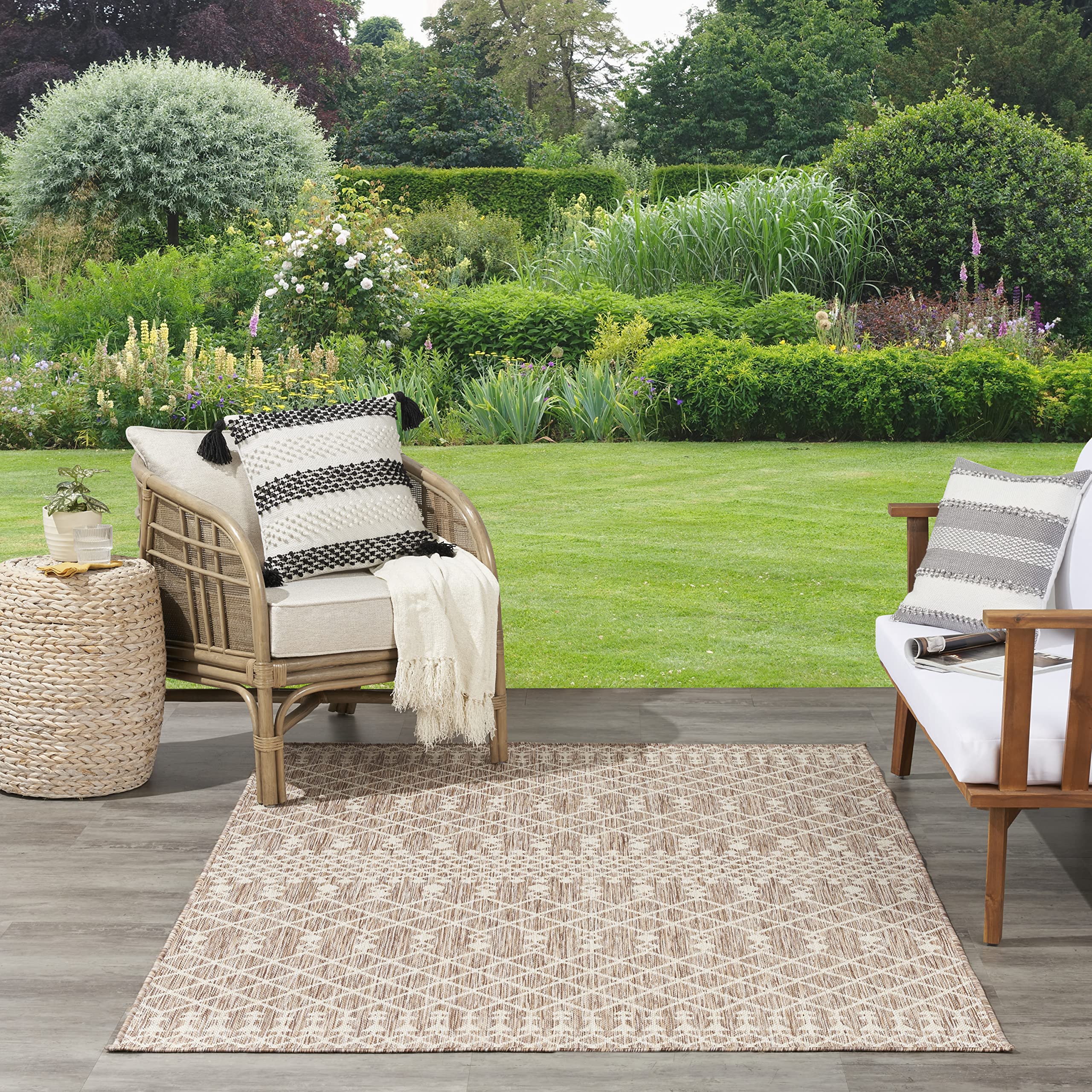 Nourison Positano Indoor/Outdoor Beige 8' x 10' Area Rug - Easy to Clean, Non-Shedding, Stain Resistant | Perfect for Bedroom, Living Room, Dining Room, Backyard, Deck & Patio (8x10) - Adds Comfort & Style to Any Space