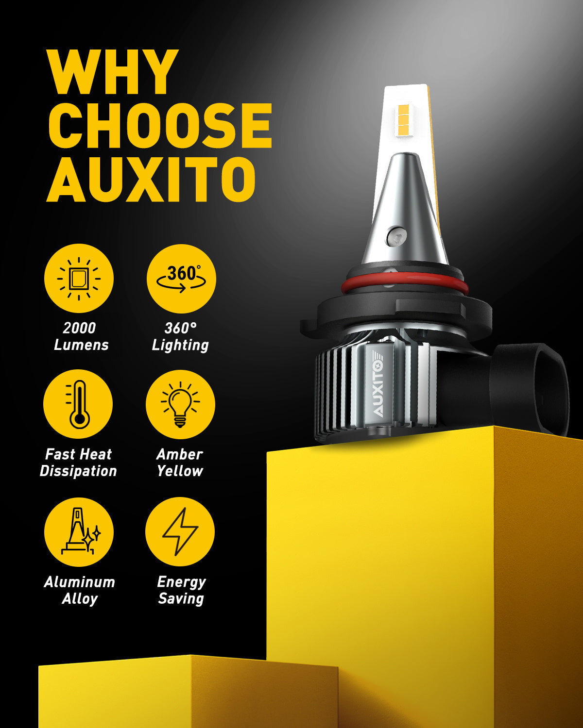 AUXITO 9145 9140/H10 LED Fog Light Bulbs - 3000K Golden Yellow, 30W 6000 Lumens Per Pair - Perfect for Off-Road, Trucks & SUVs in Foggy Conditions