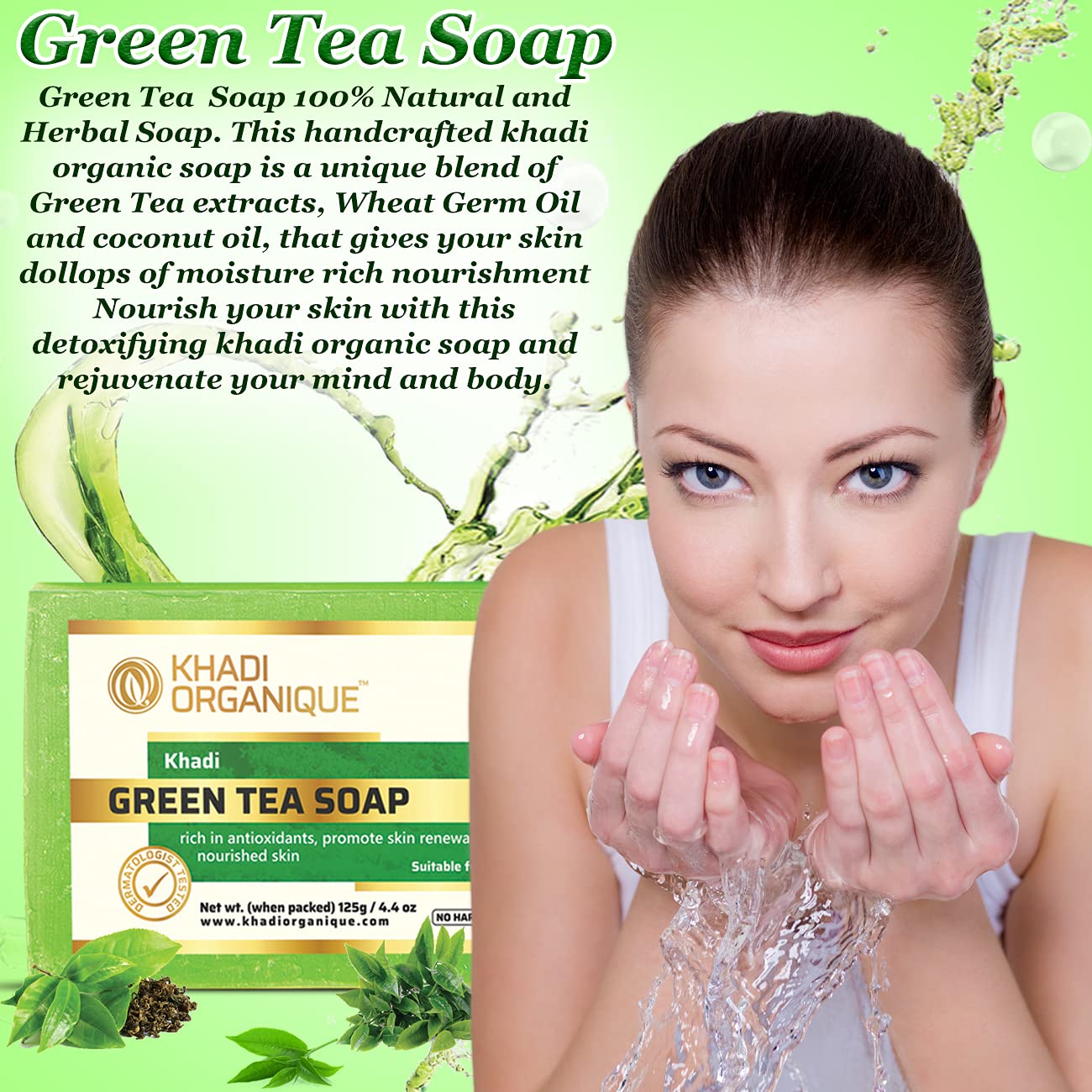 Organic Green Tea Soap Bar - 100% Natural & Herbal Handmade Soap for Glowing Skin - Pack of 4 (500g Total) - Perfect for Daily Face & Body Cleansing, Spa Day, and Relaxing Bath Time