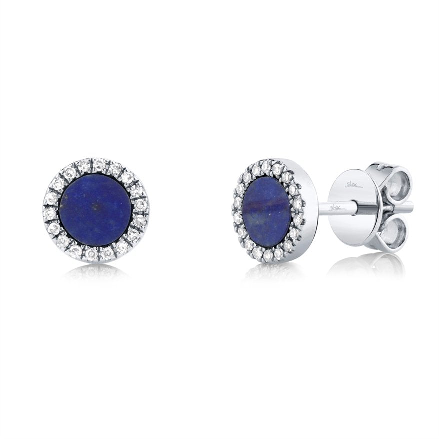 14KT Gold .51 CT Lapis Lazuli & .08 CTW Diamond Halo Earrings - Elegant Blue Gemstone Jewelry for Women, Perfect for Weddings, Parties & Special Occasions