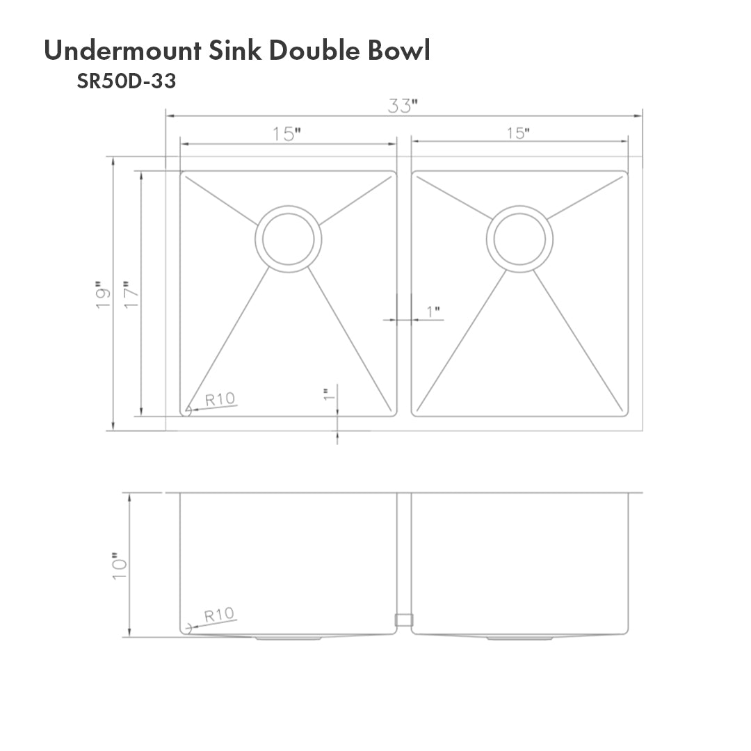 ZLINE Anton 33-Inch Undermount Double Bowl Stainless Steel Kitchen Sink with Bottom Grid (SR50D 33) - Perfect for Modern Kitchens, Dishwashing & Food Prep