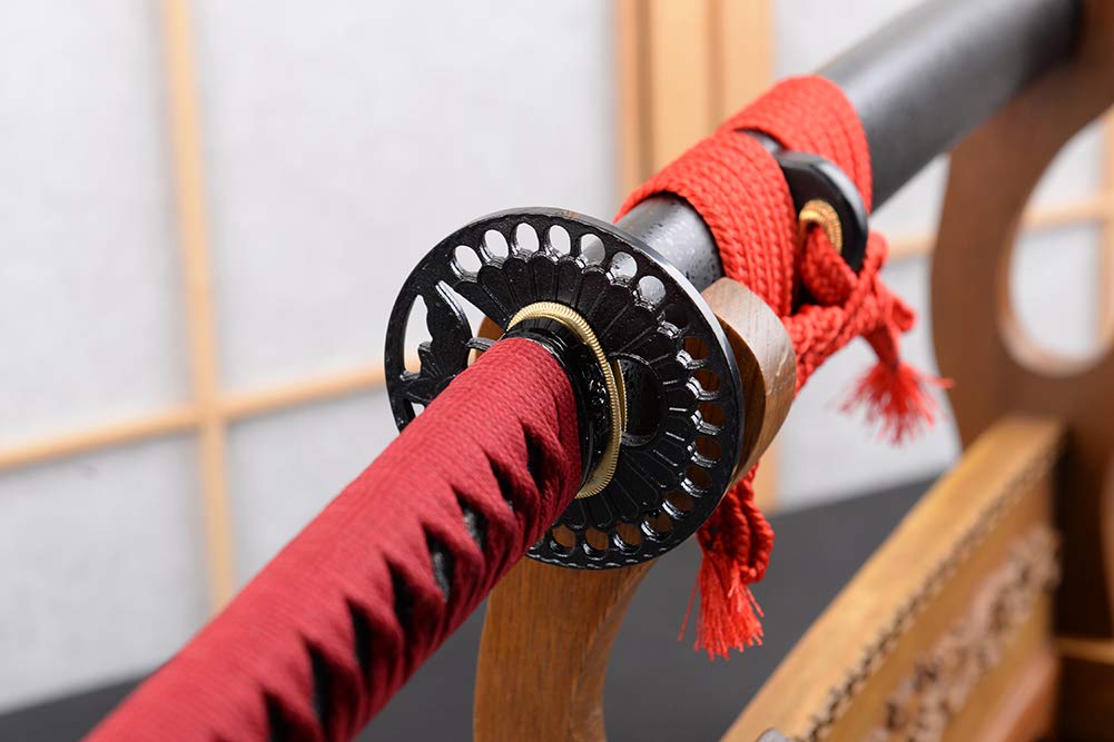 Handmade Clay Tempered Damascus Steel Japanese Samurai Katana Sword - Razor Sharp Full Tang Battle Ready Blade for Martial Arts Training, Cosplay & Collection | Authentic Japanese Sword for Display, Cutting Practice & Gift