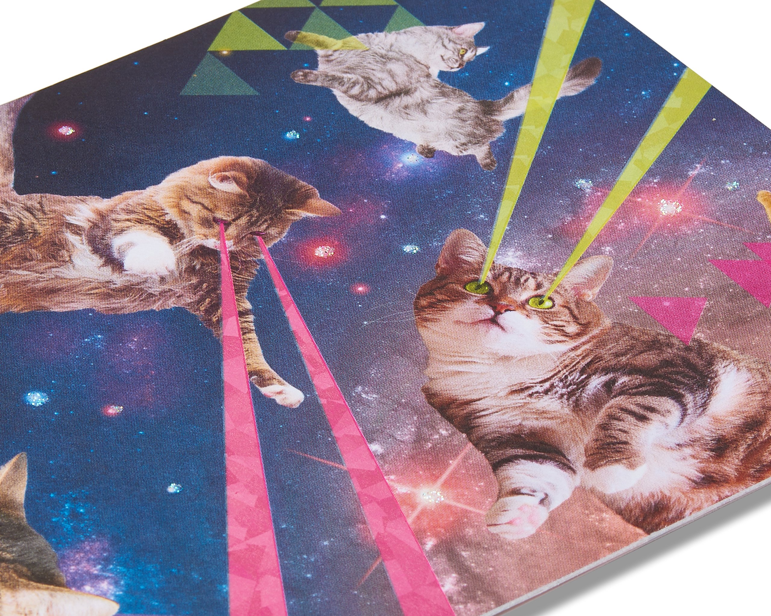Funny Blank Greeting Card with Outer Space Laser Cats Design - Perfect for Birthdays, Anniversaries & Humorous Occasions