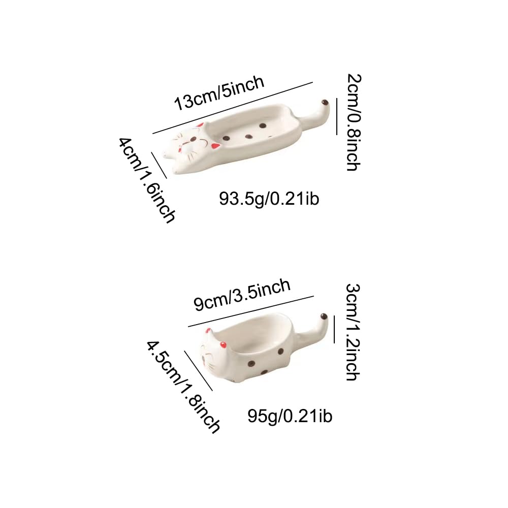 4-Piece Cartoon Sauce Dishes - Ceramic Chopstick Holder for Kitchen (White & Kitten) - Perfect for Sushi & Dumplings