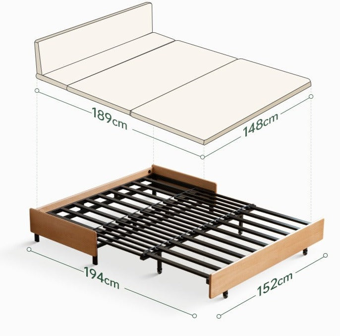 Solid Oak Wood Sofa Bed - Foldable Pull-Out Convertible Sleeper for Living Room, Guest Room & Small Spaces | Comfortable Sitting & Sleeping Solution for Apartments & Homes