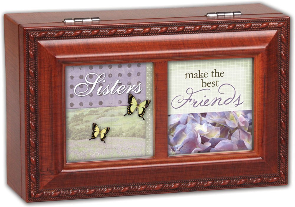 Woodgrain Petite Music Box & Jewelry Box - Plays 'That's What Friends Are For' - Cottage Garden Sisters Collection - Perfect for Gift Giving, Home Decor & Jewelry Storage