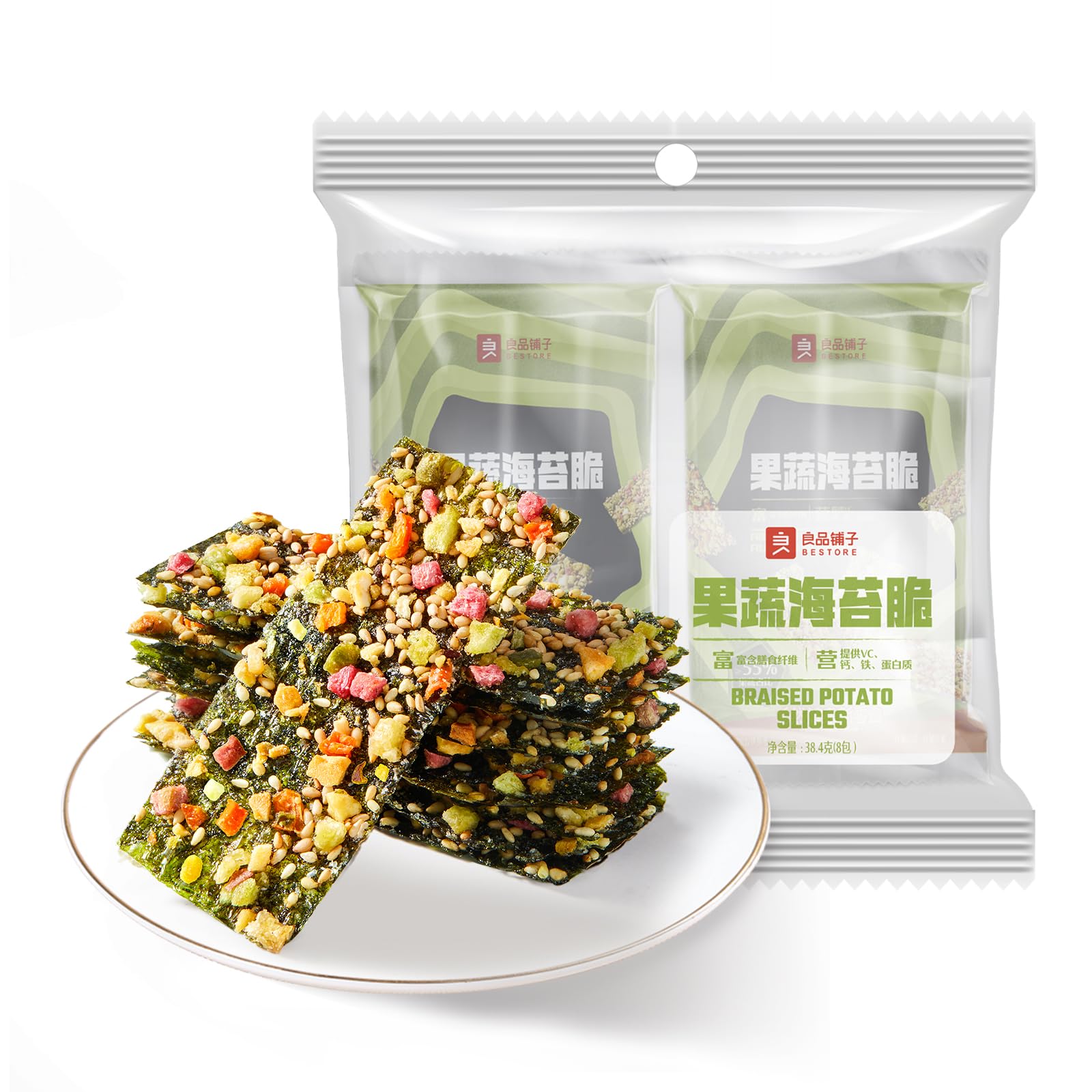 Bestore Crispy Seaweed Snacks - Healthy Vegan Fruit & Vegetable Flavored Wafers - Individually Wrapped for Lunch Box, On-the-Go Snacking & Keto Diet (Pack of 12)
