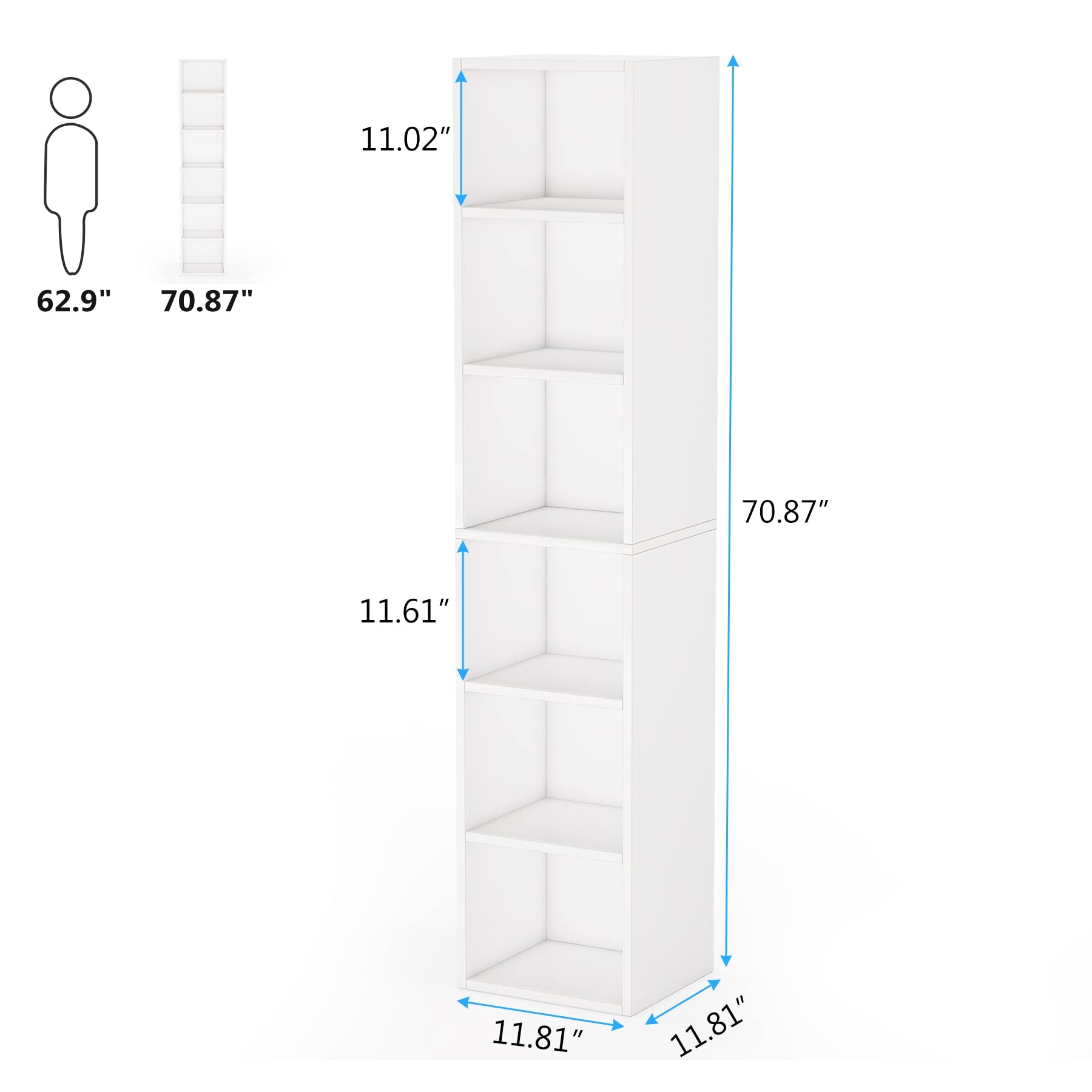Tribesigns 70.9 Inch Tall Narrow Bookcase Set of 2, Modern White Corner Book Shelf with Storage, 6 Tier Cube Display Shelves for Home Office, Living Room & Bedroom - Space Saving Bookshelf for Small Spaces