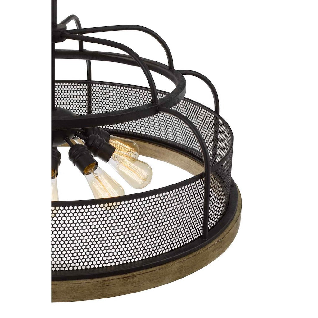 Cal Lighting Akaki Modern Farmhouse Chandelier - Metal & Pine Wood Ceiling Light Fixture for Dining Room, Kitchen Island, or Living Room Decor