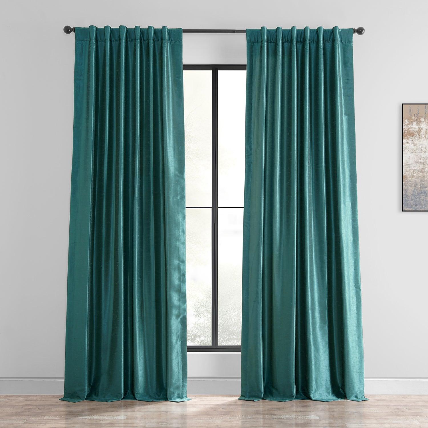 Vintage Peacock Textured Faux Dupioni Silk Curtains - Elegant Window Drapes for Living Room, Bedroom & Home Decor
