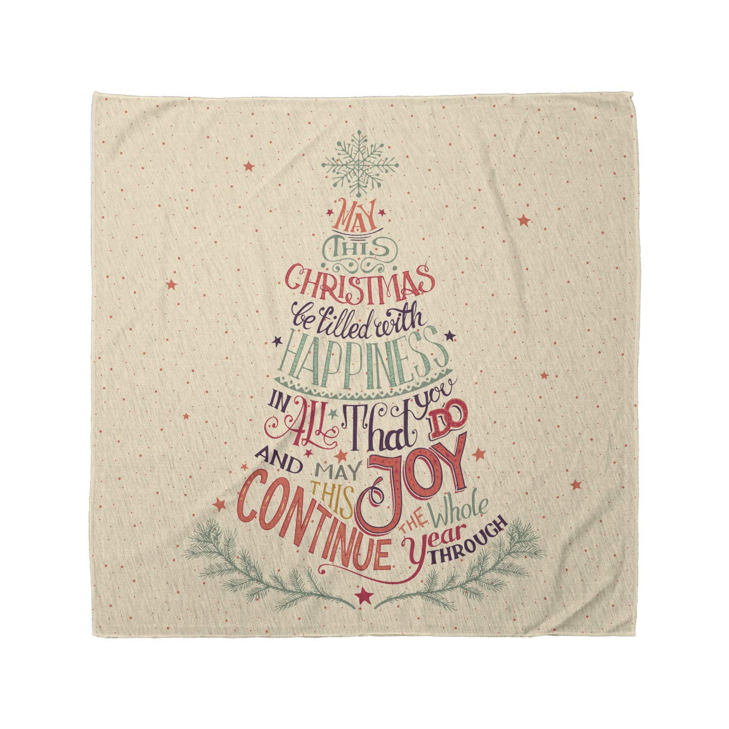 Ambesonne Christmas Bandana Scarf - Vintage Xmas Tree Print with Holiday Words - Unisex Head & Neck Wrap for Men Women - Perfect for Christmas Parties, Festive Outfits & Holiday Gifts