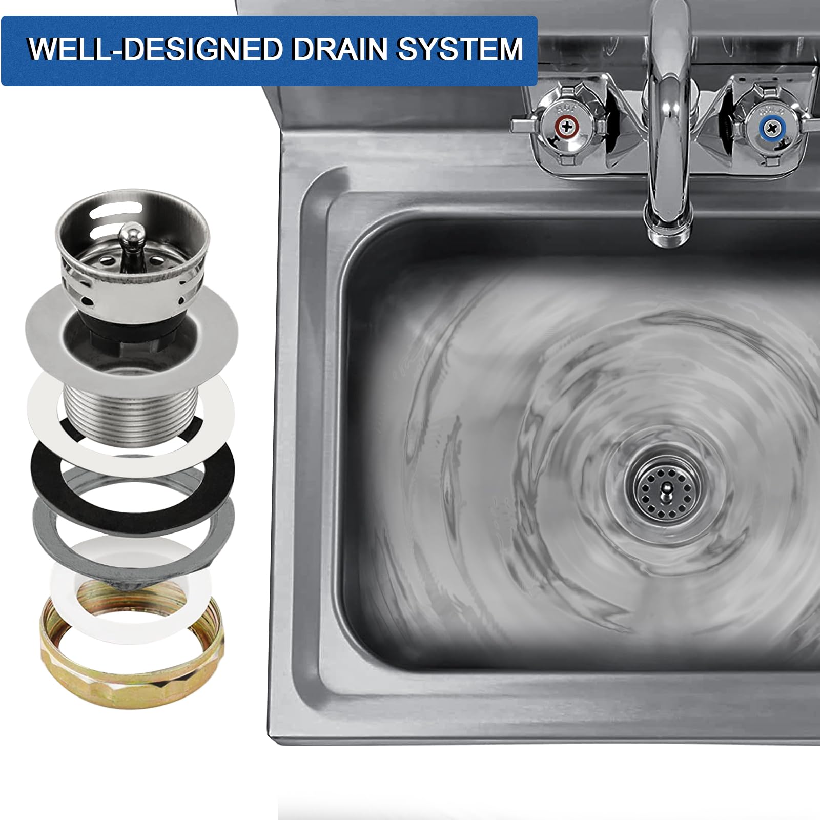 NSF Certified Stainless Steel Commercial Hand Washing Sink with Gooseneck Faucet - 17x15 Inch Wall Mount Sink for Restaurant, Kitchen, Home & Office Use - Ideal for Food Prep Areas, Laboratories & Medical Facilities