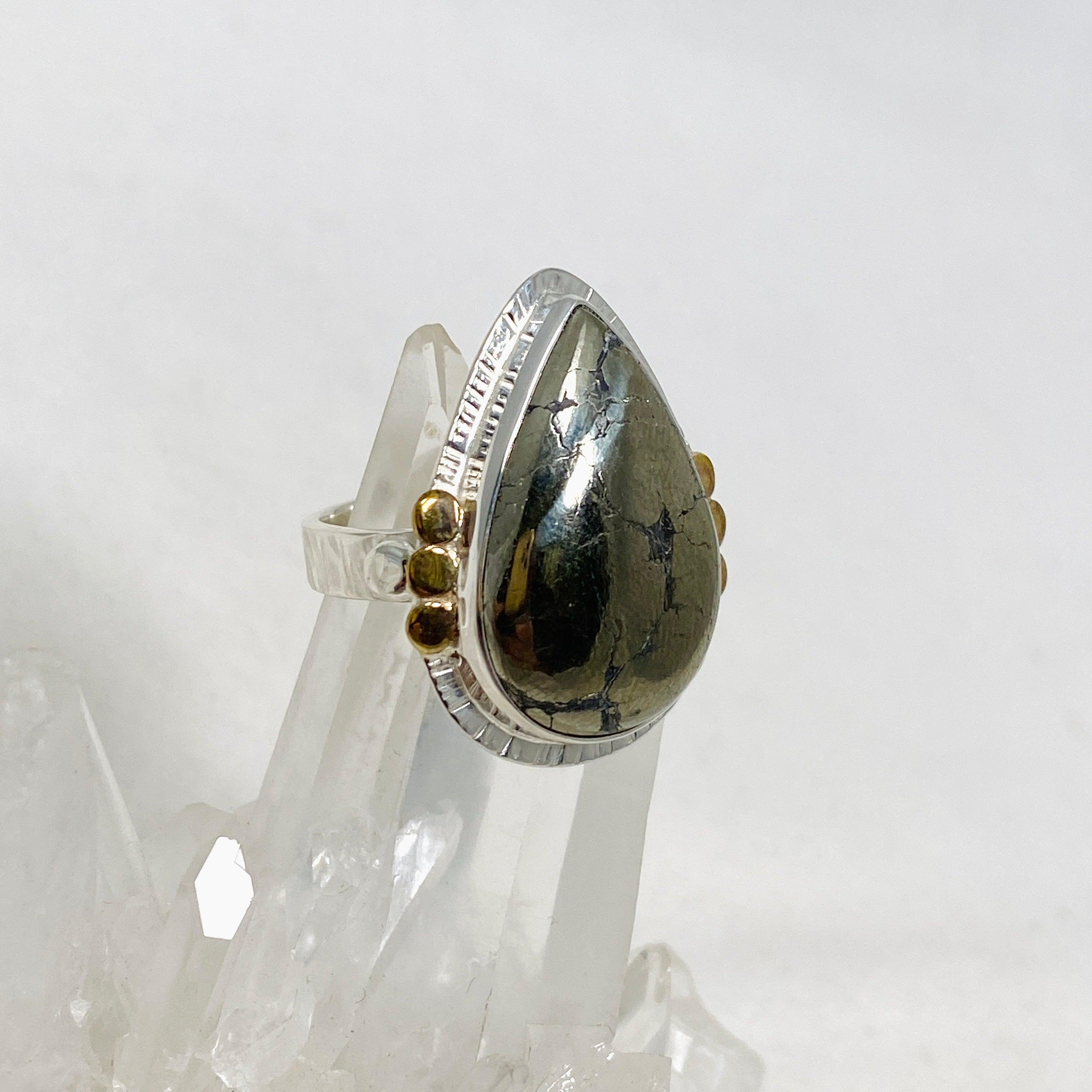 Healer's Gold Teardrop Ring with Brass Accents - Size 10 - KRGJ3197 - Perfect for Spiritual Healing, Meditation & Boho Fashion