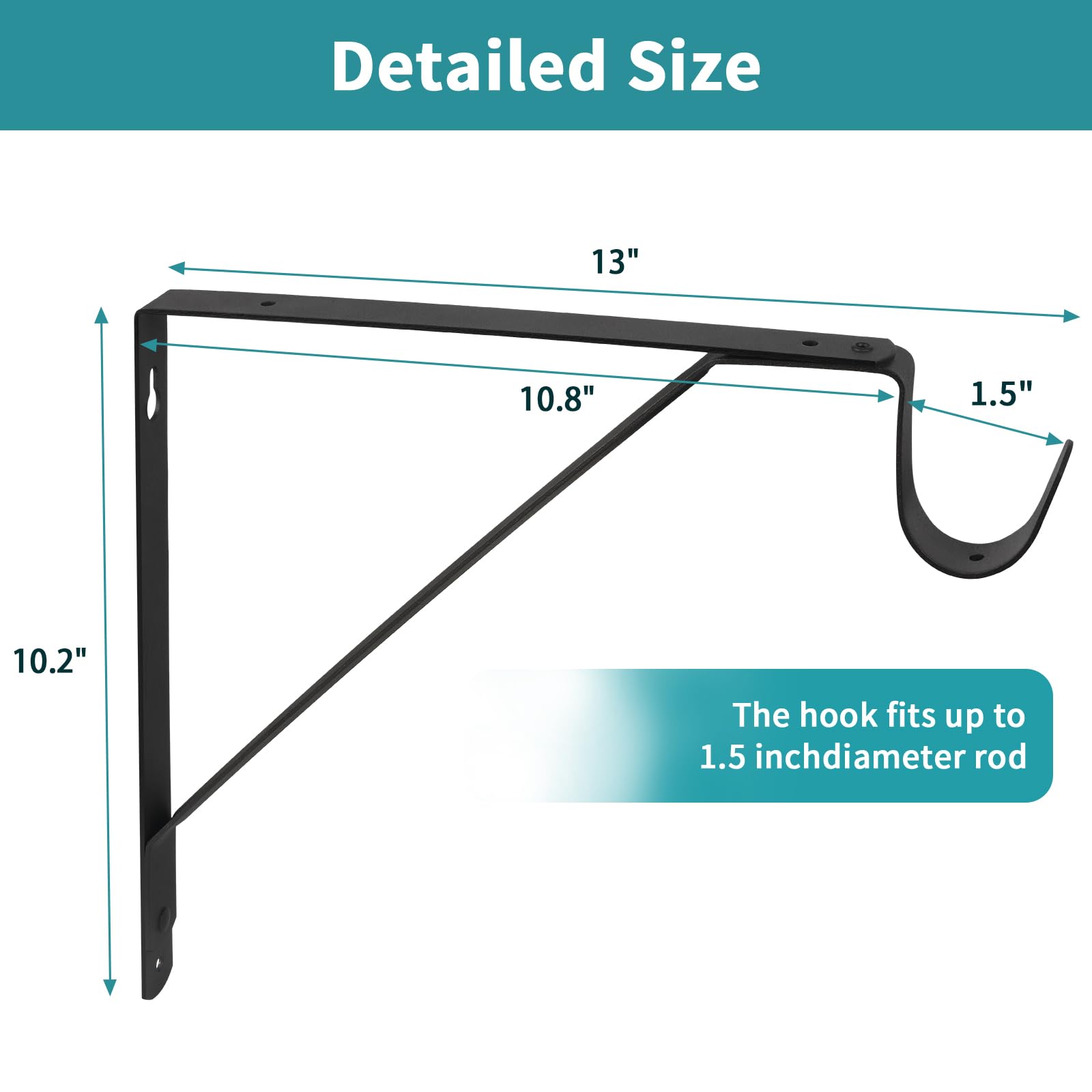 Heavy Duty Closet Bracket Support - Black Wall Mounted Shelf & Rod Brackets (2 Pack) - Perfect for Closet Organization, Laundry Room Storage & Garage Shelving