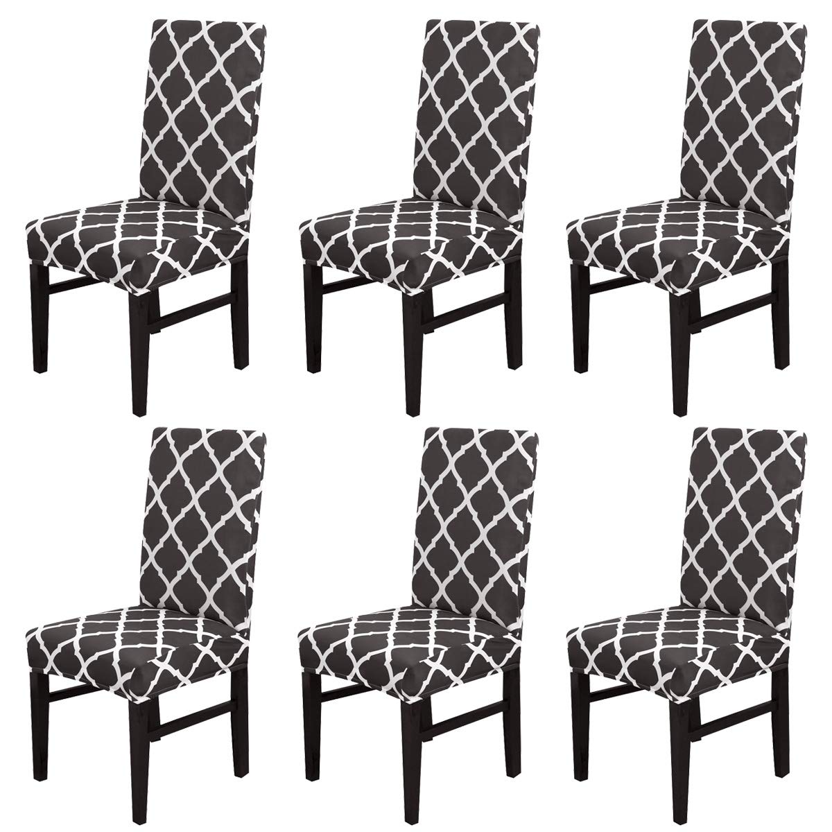TOPCHANCES 6-Pack Stretch Elastic Spandex Chair Covers - Removable Dining Seat Protectors with Geometric Pattern for Weddings, Banquets & Hotels (Dark Blue) | Perfect for Home, Restaurant, and Event Decor