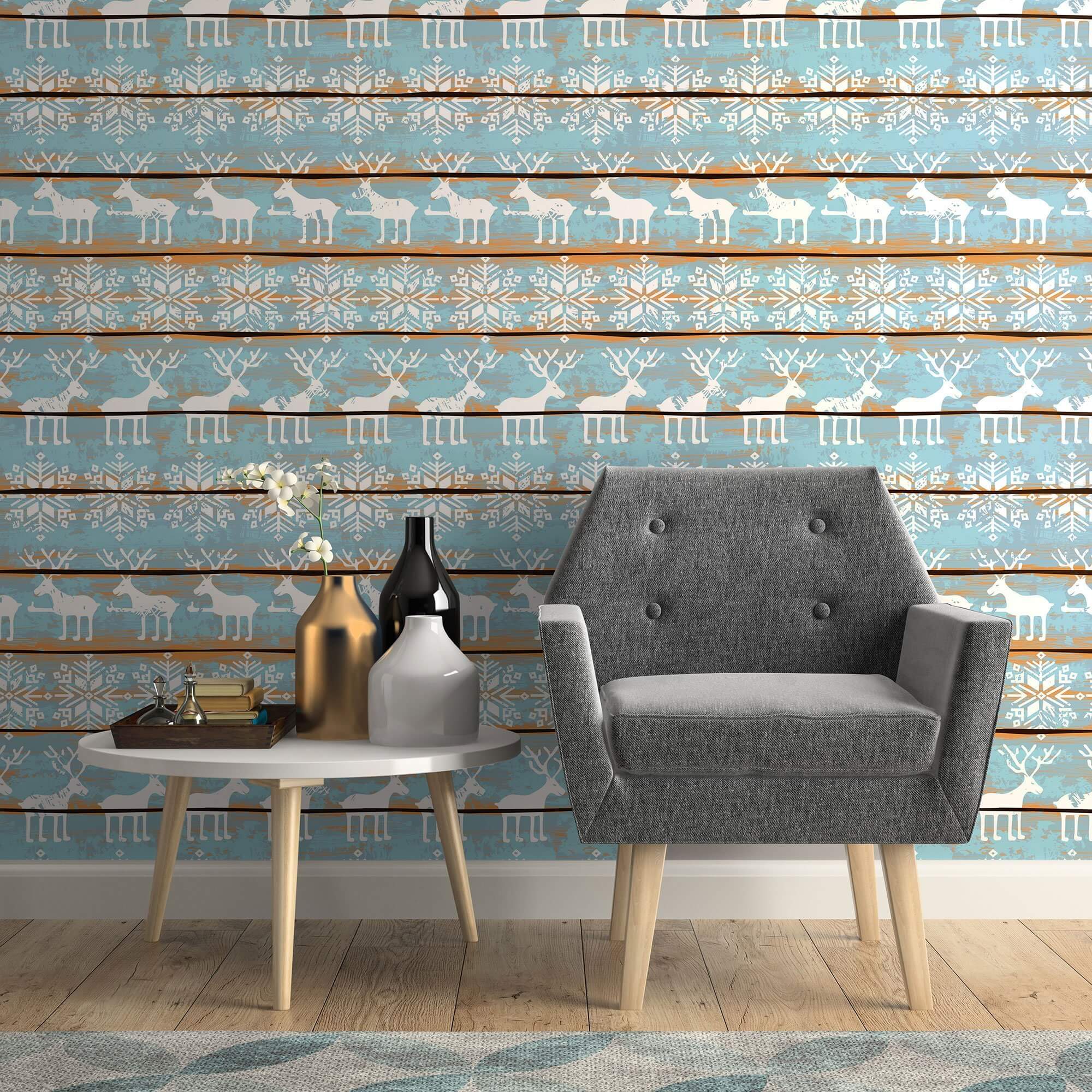Teal and White Faux Themed Peel and Stick Removable Wallpaper 6233 - Self-Adhesive Decorative Wall Covering for Bedroom, Living Room, Nursery & Office Decor