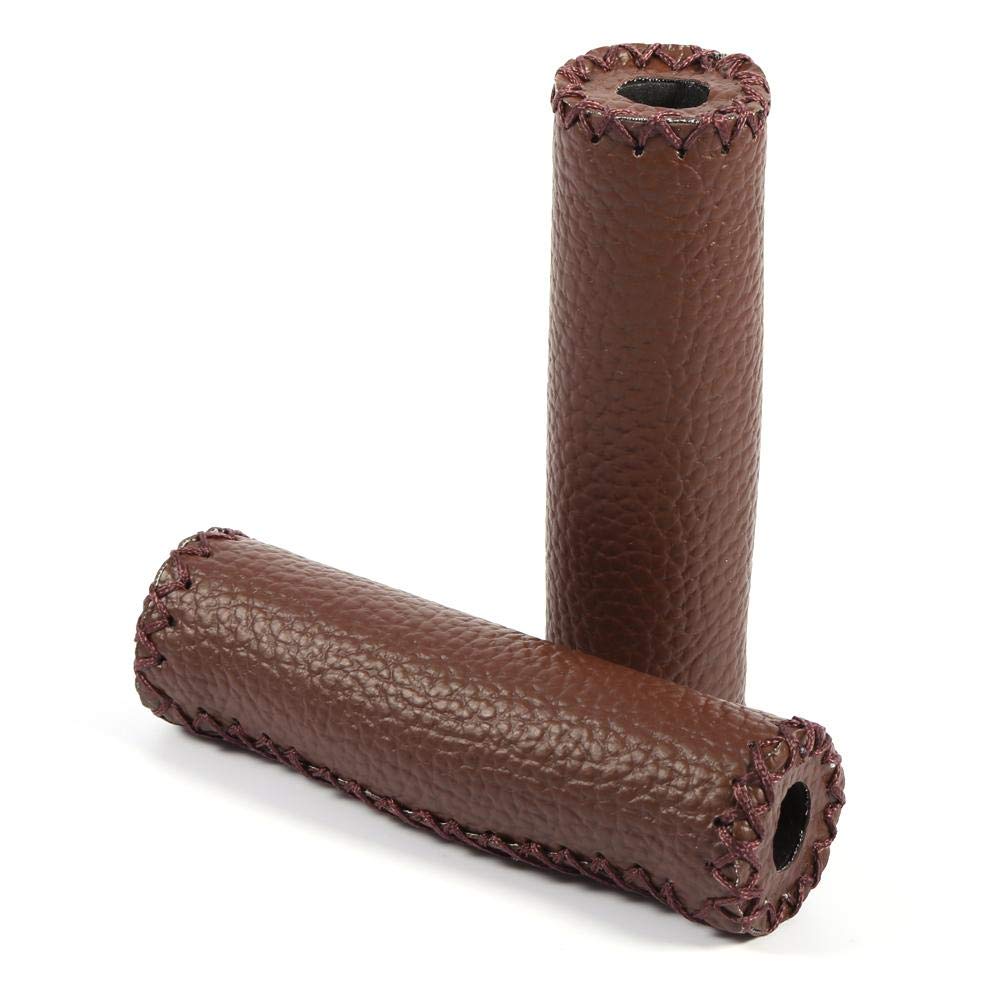 Premium Bike Handlebar Grips - 1 Pair Retro Faux Leather Mountain & Road Bicycle Grips (Coffee Brown) for Comfortable Cycling, Commuting & Outdoor Adventures